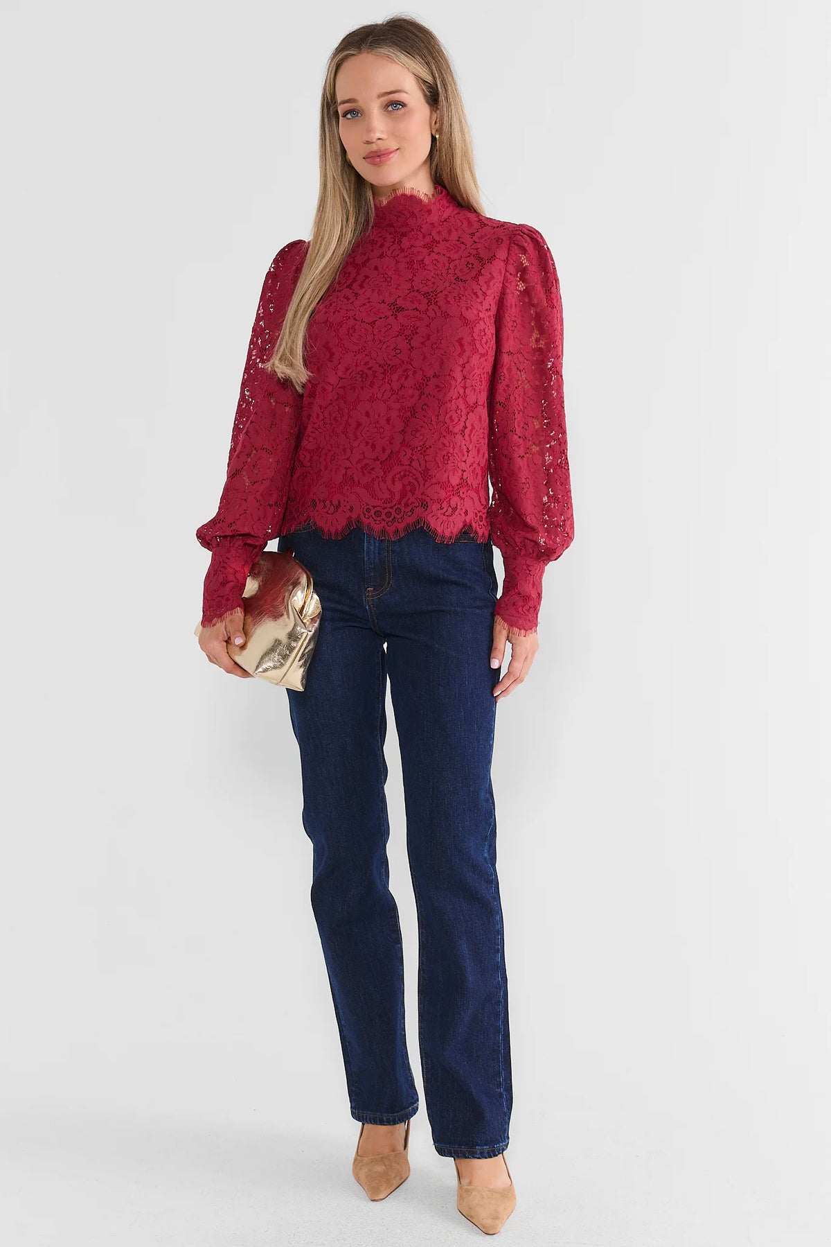 Gloria Maroon Lace Overlay Top