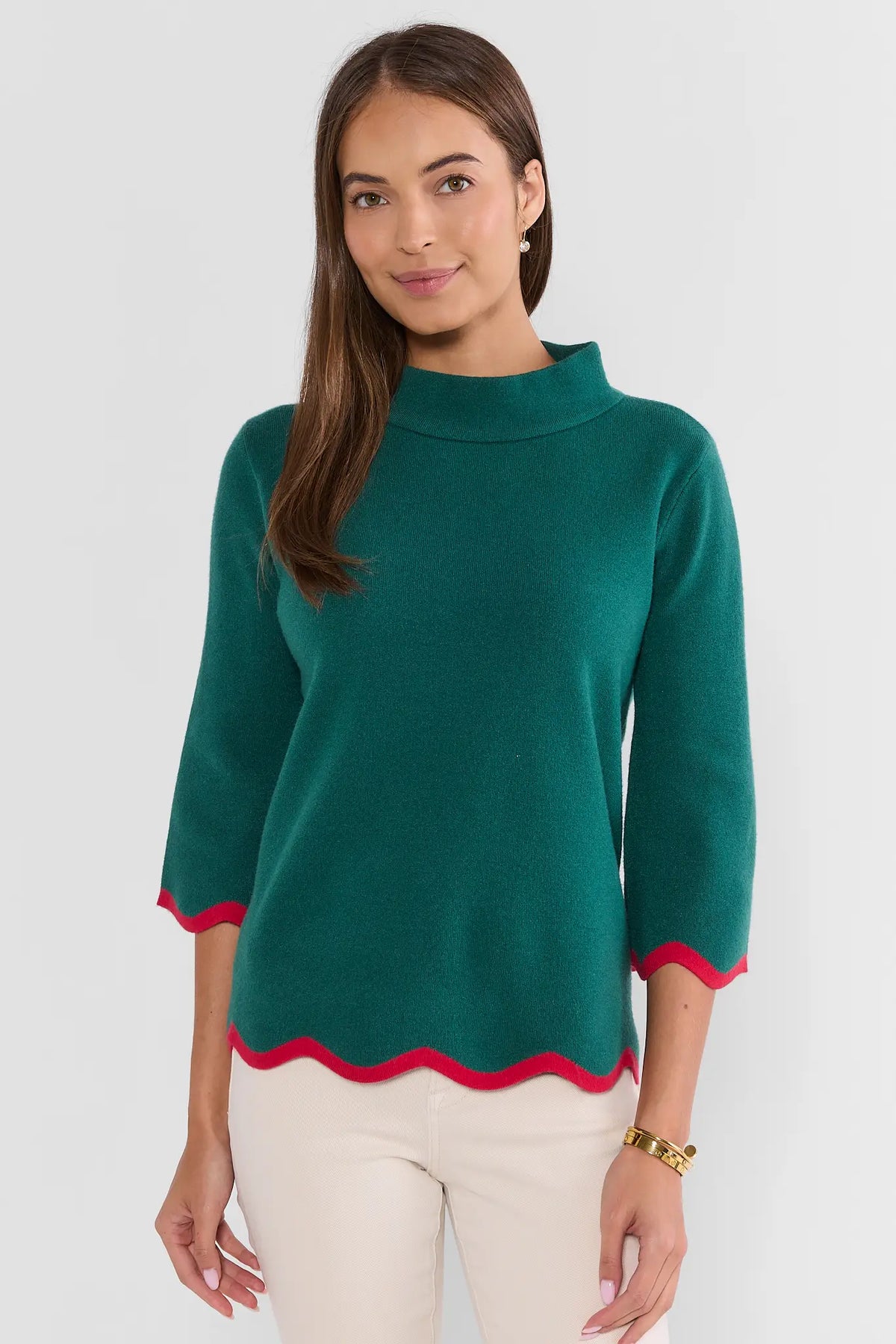 Jackie Green Scalloped Trim Knit Sweater