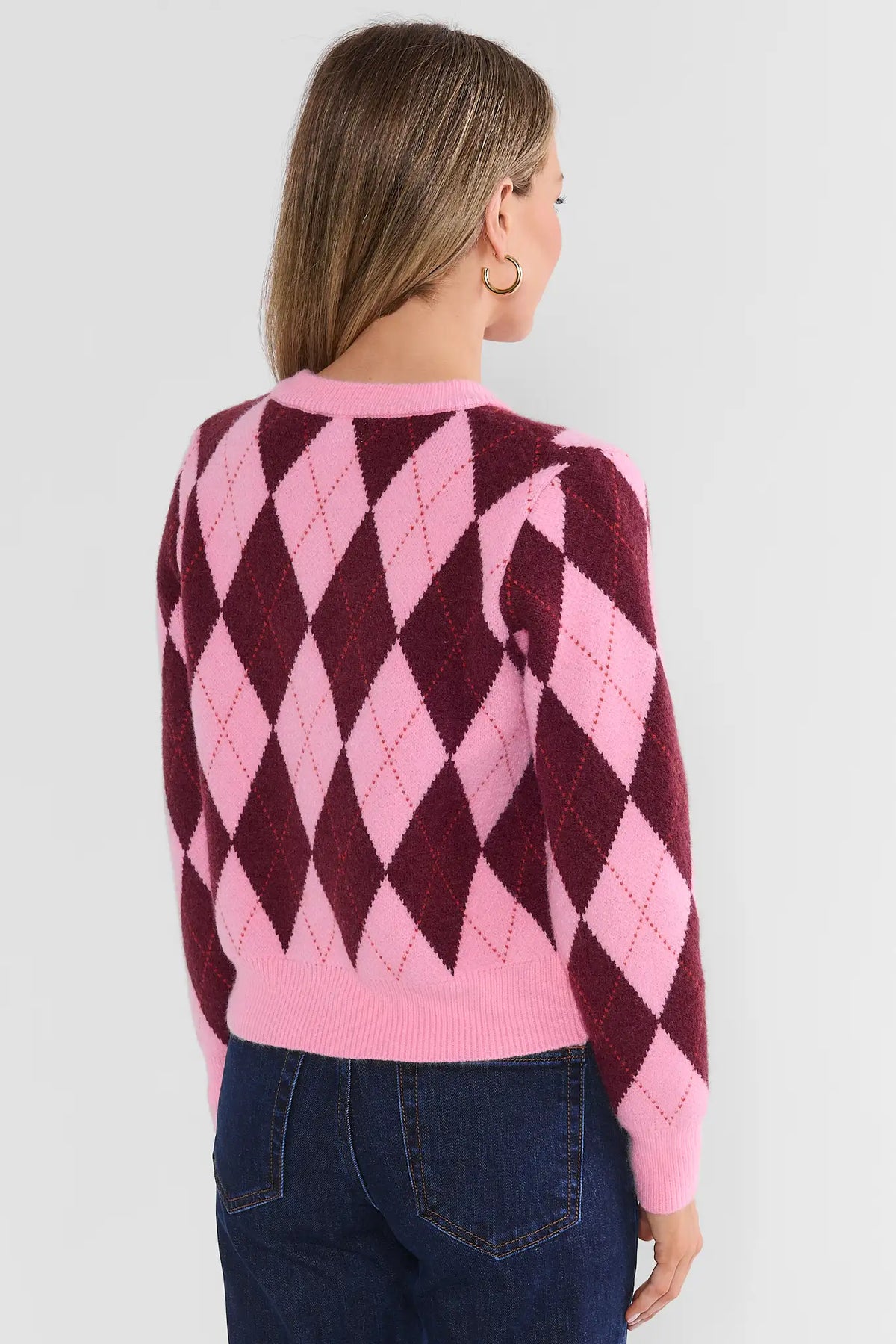 Pink Argyle Print Cardigan
