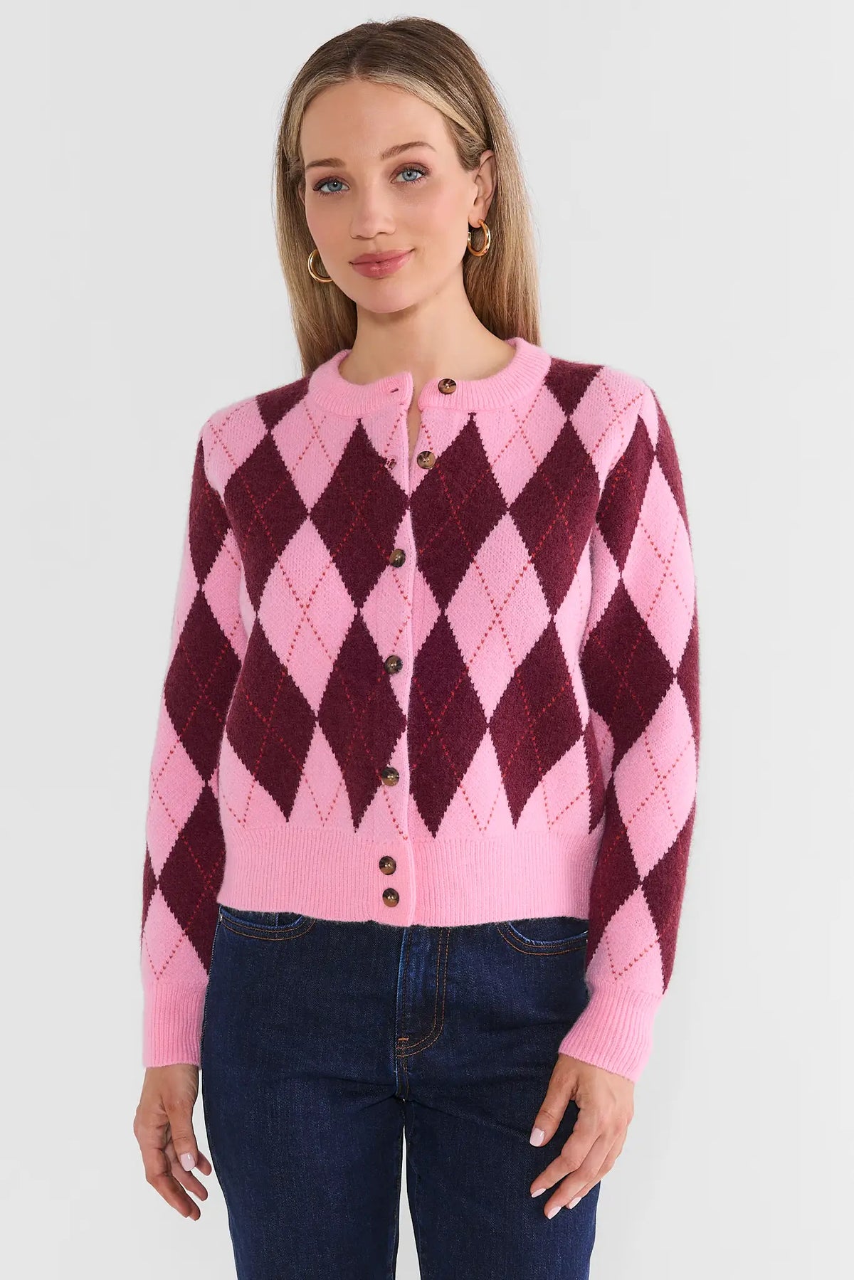 Pink Argyle Print Cardigan