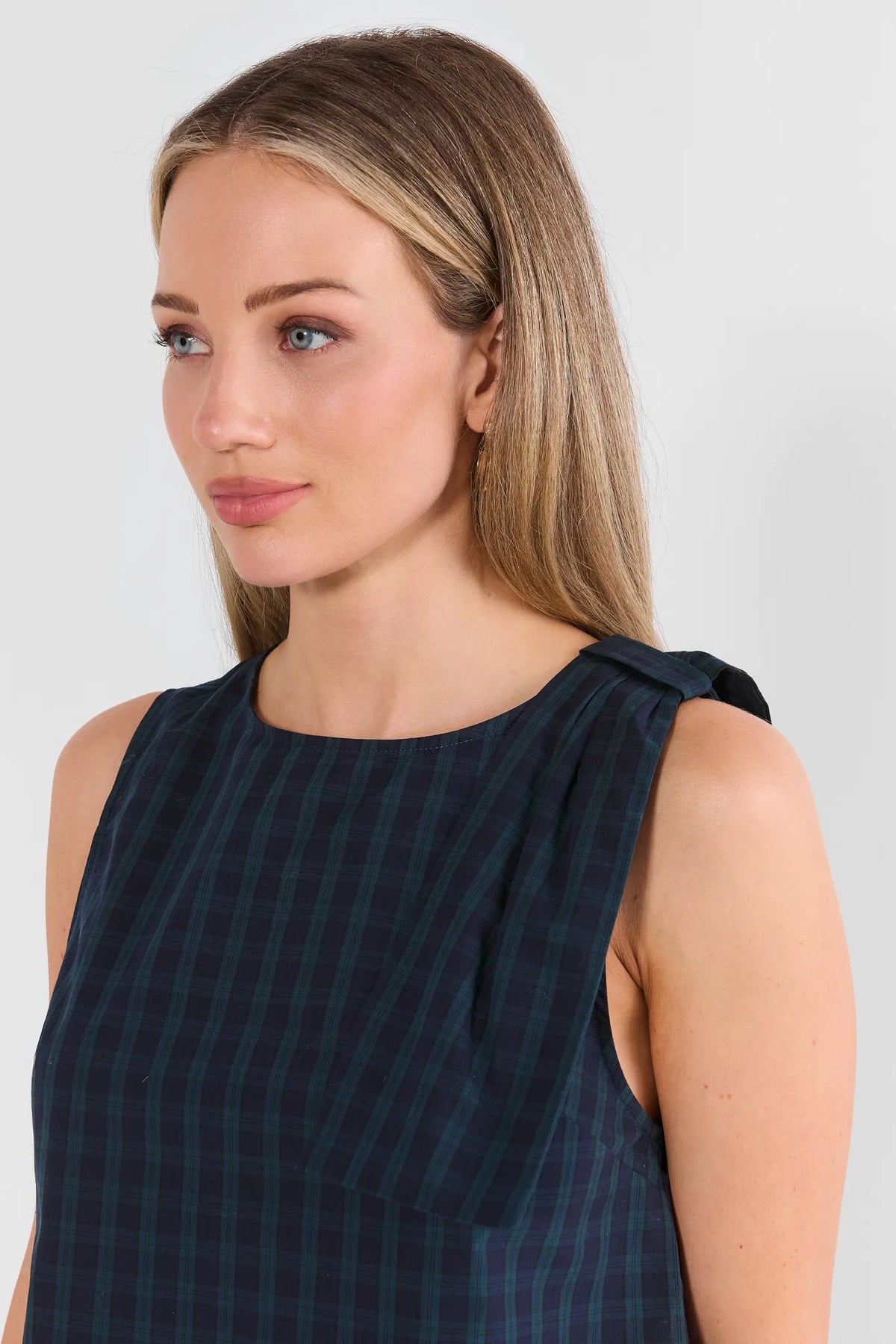 Navy Plaid Boxy Tank Top