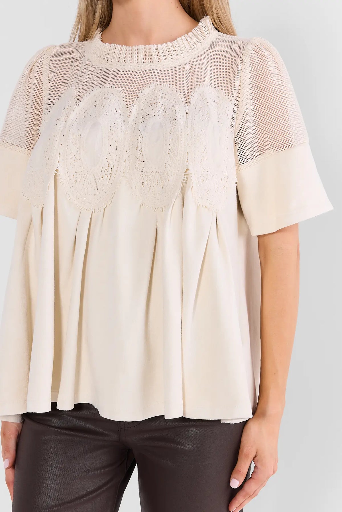 Gabrielle Ivory Mesh Embroidered Top