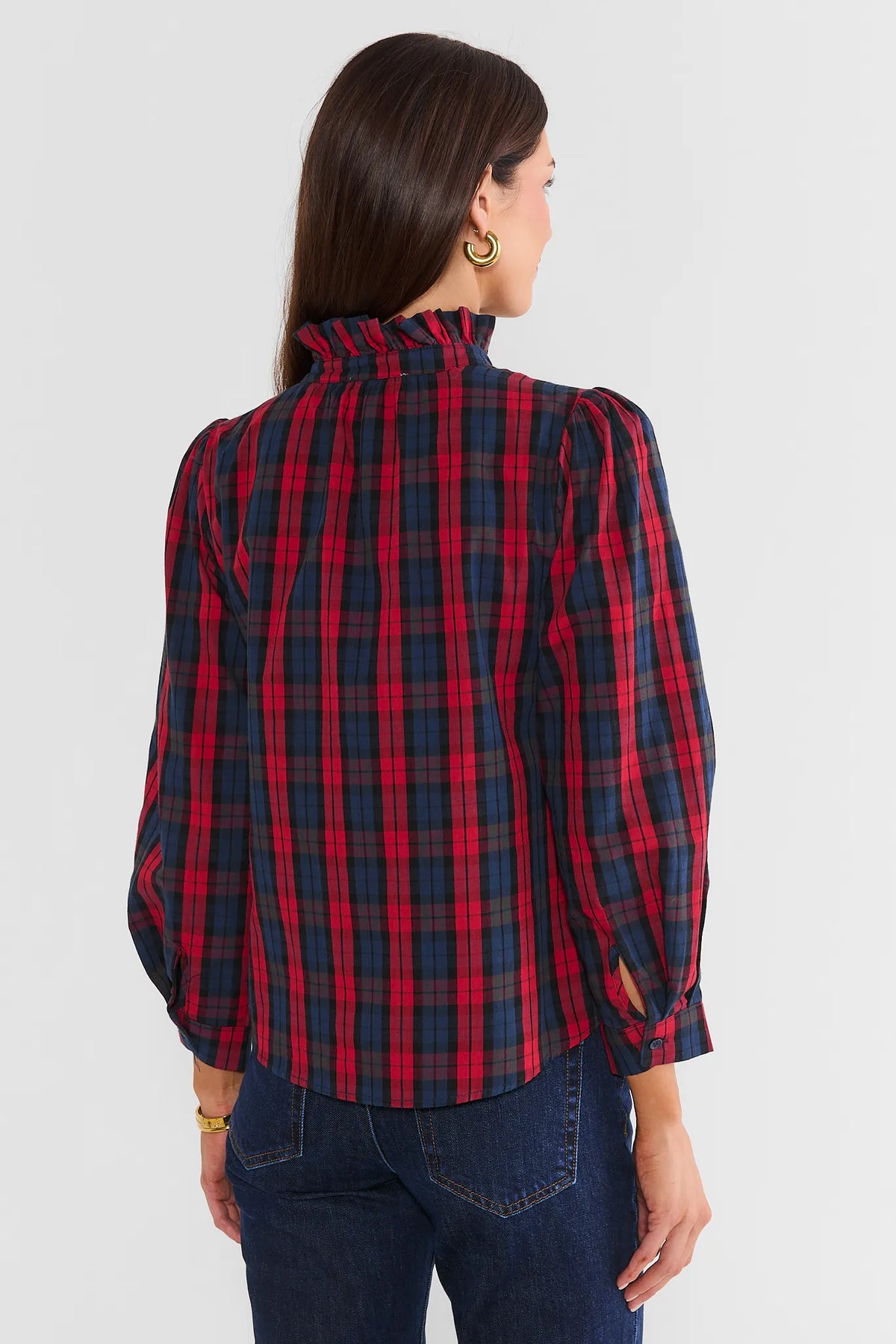 Red Plaid Stand Collar Top
