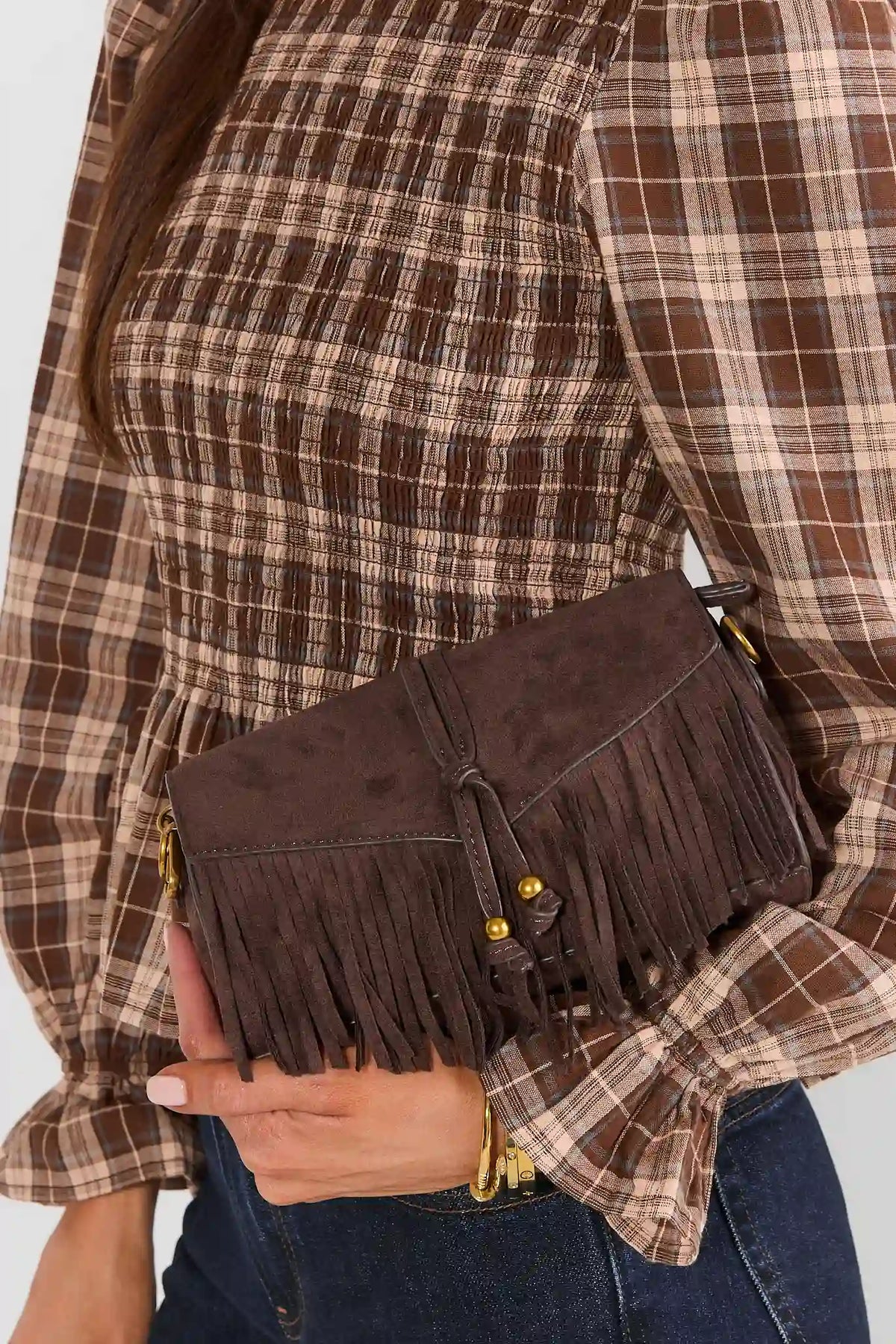 Brown Fringe Detail Crossbody Bag