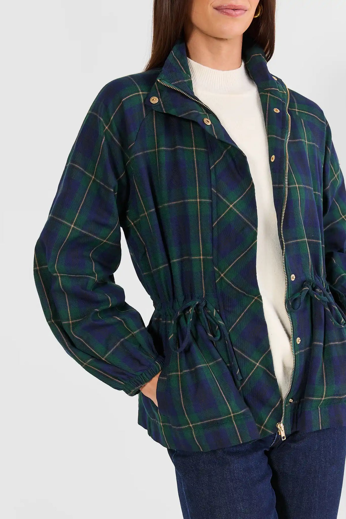 Navy Plaid Zip Up Jacket