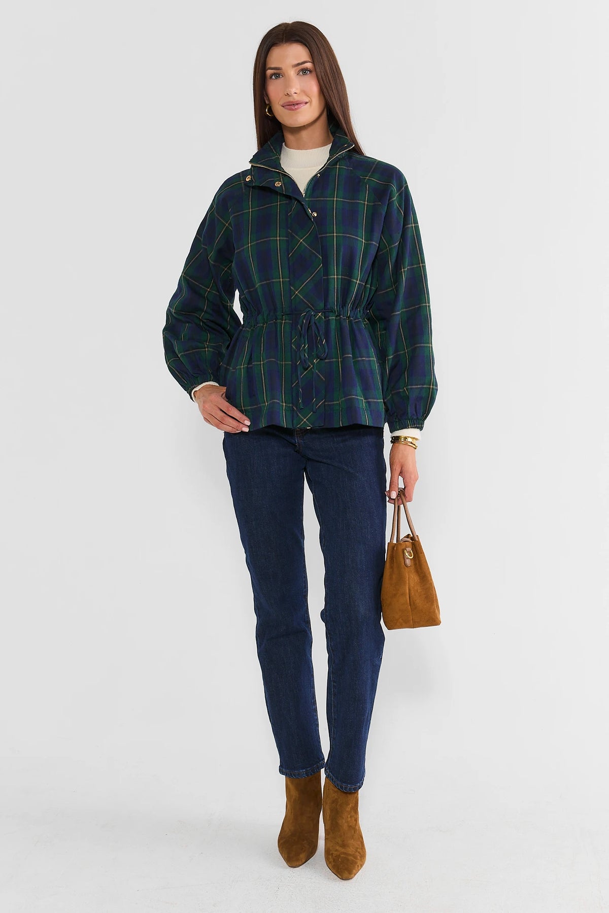Navy Plaid Zip Up Jacket