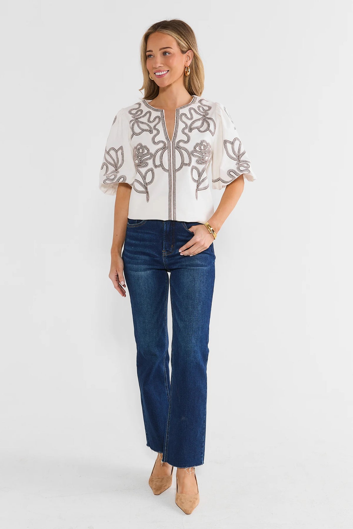 White Embroidered Top by THML