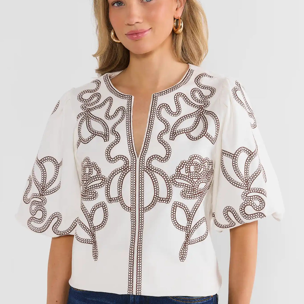 White Embroidered Top by THML | Avara