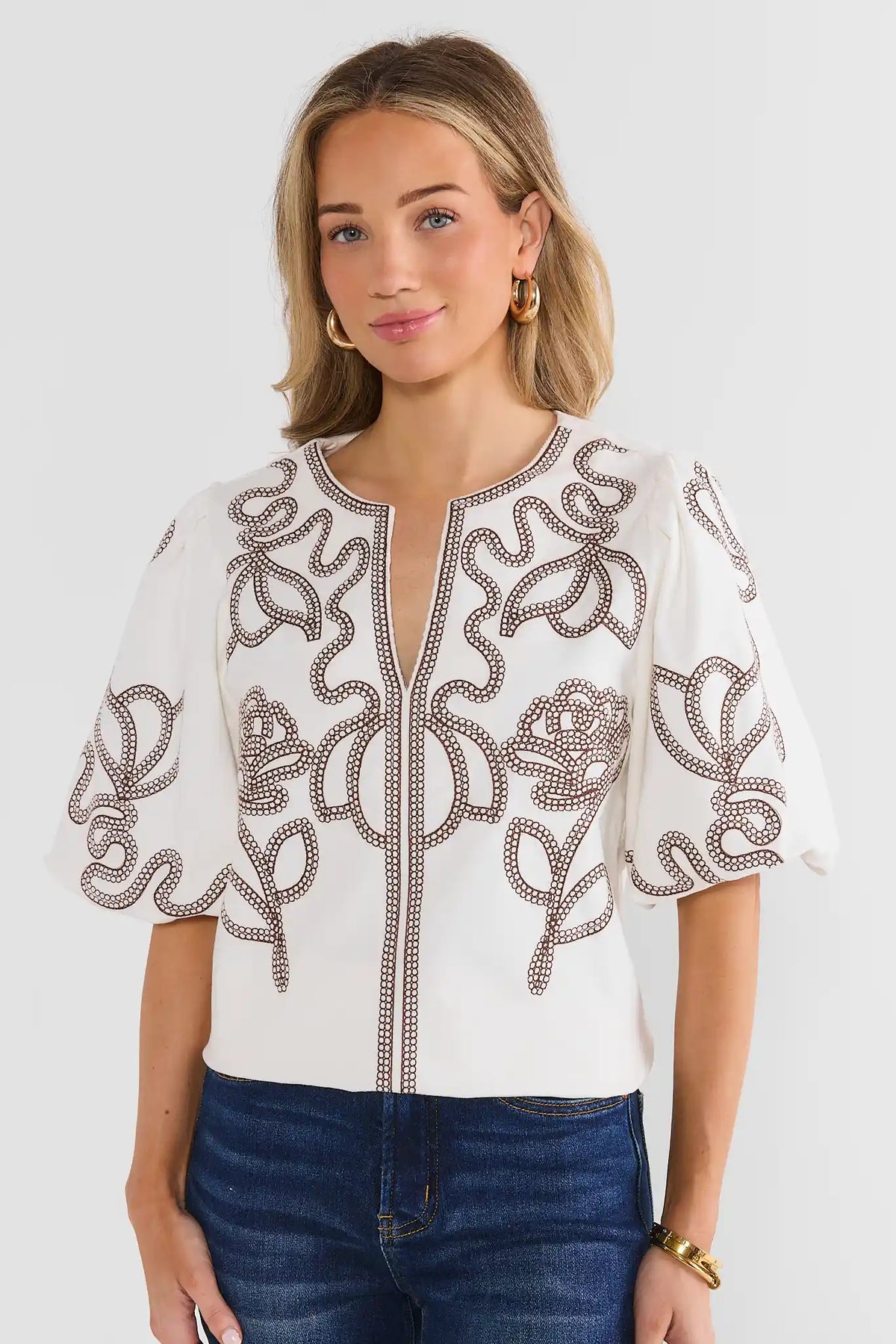White Embroidered Top by THML