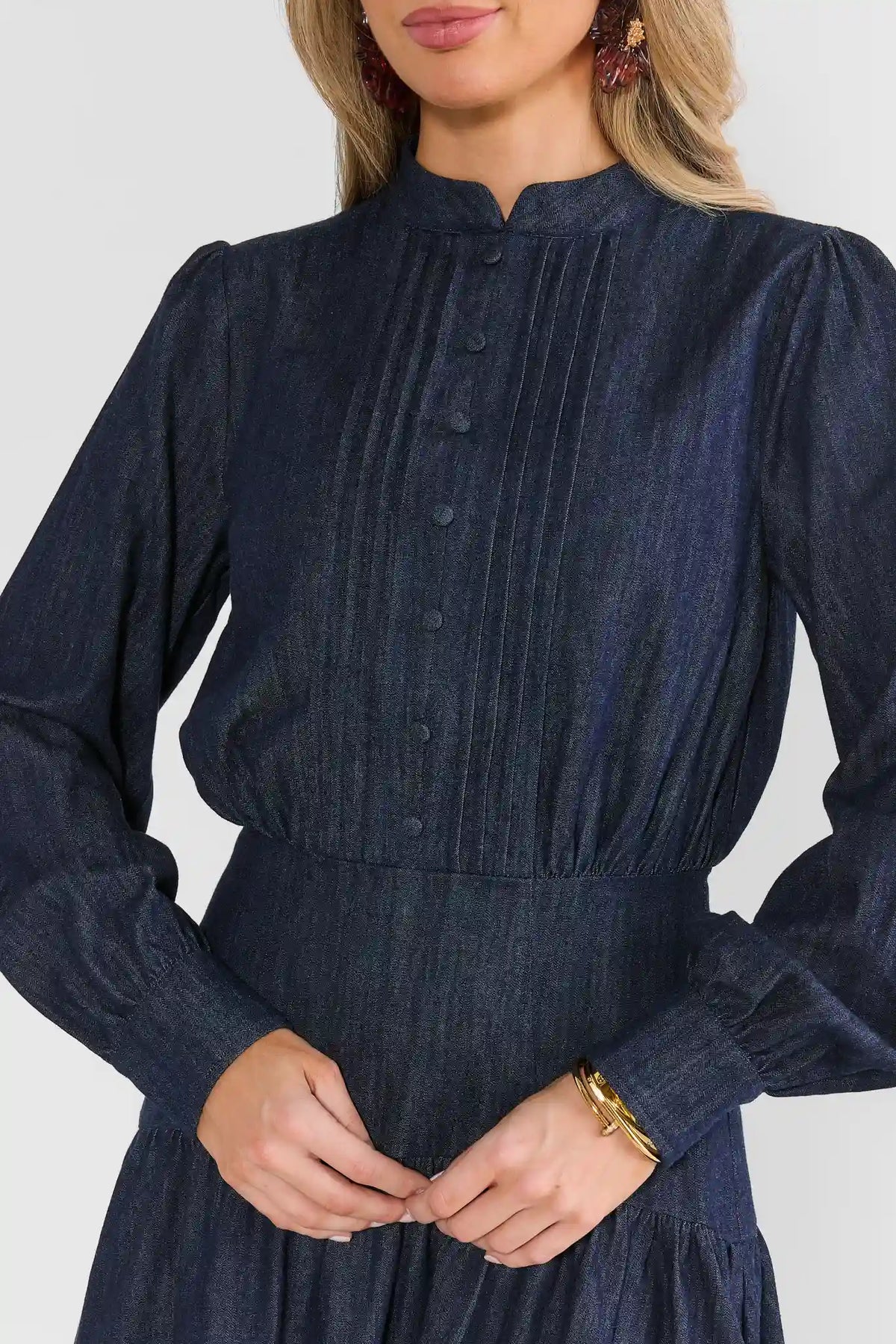 Blue Pleated Button Up Short Dress