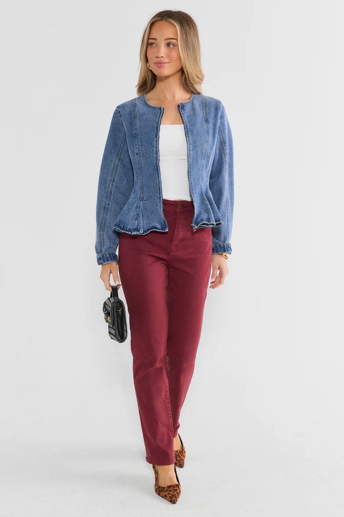Medium Wash Denim Peplum Jacket