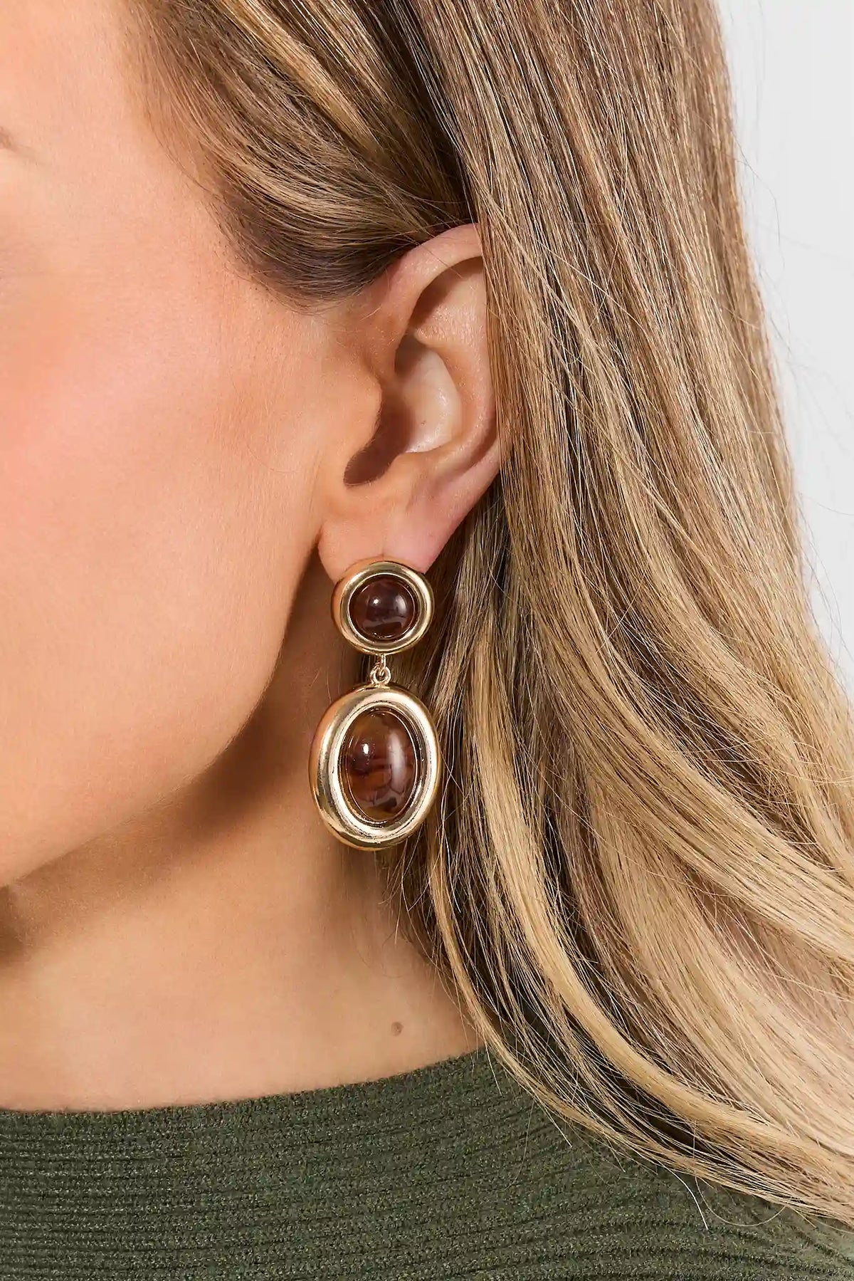 Brown Tortoise Enamel Drop Earrings