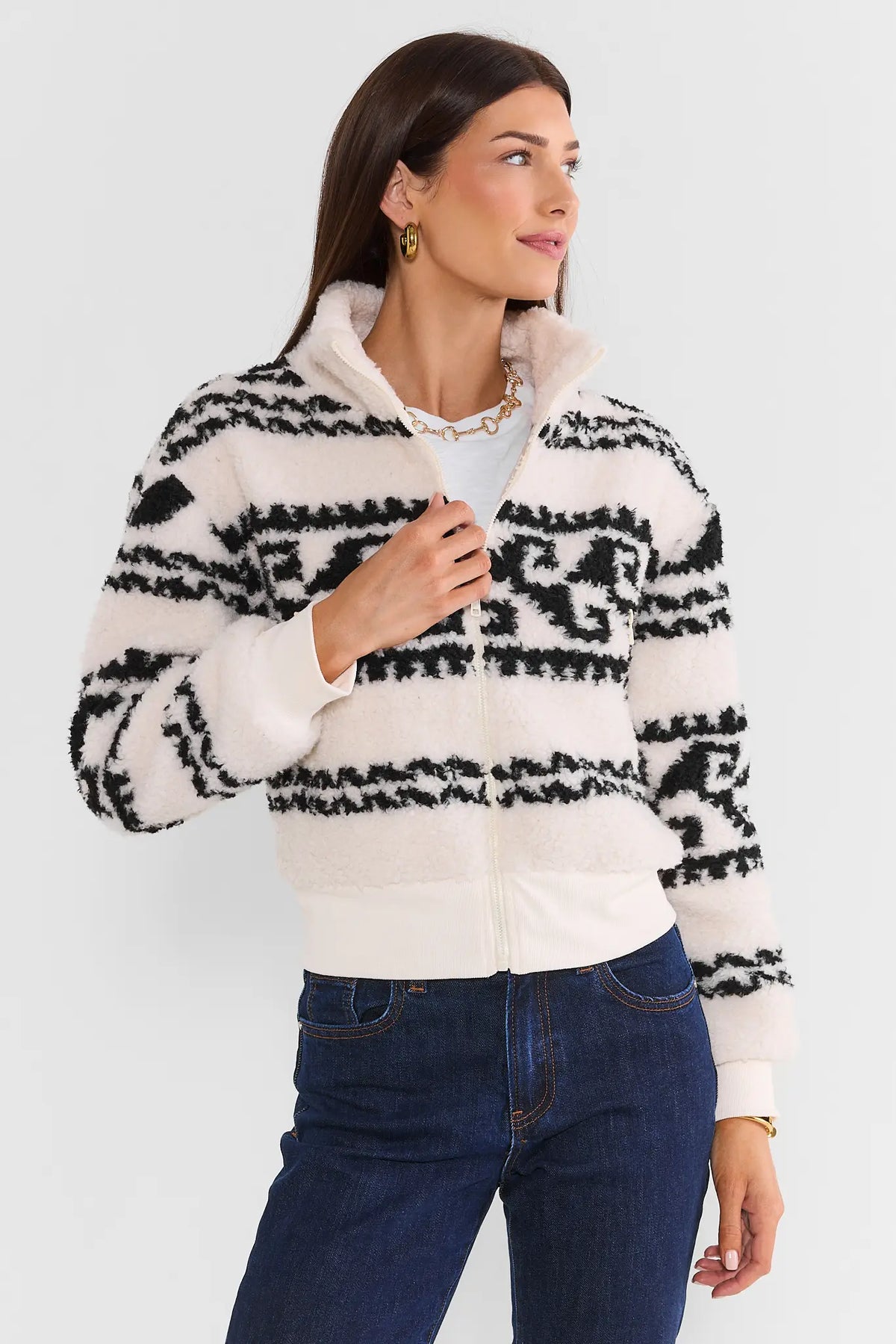 Ivory Sherpa Zip Up Jacket