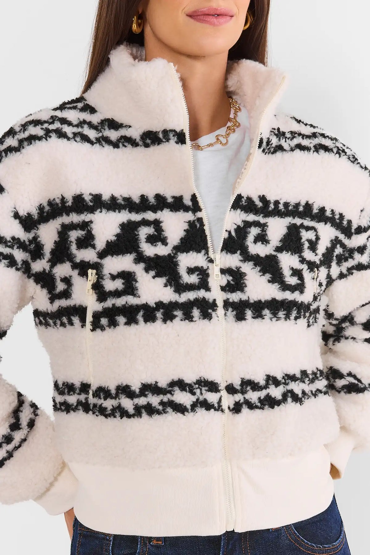 Ivory Sherpa Zip Up Jacket