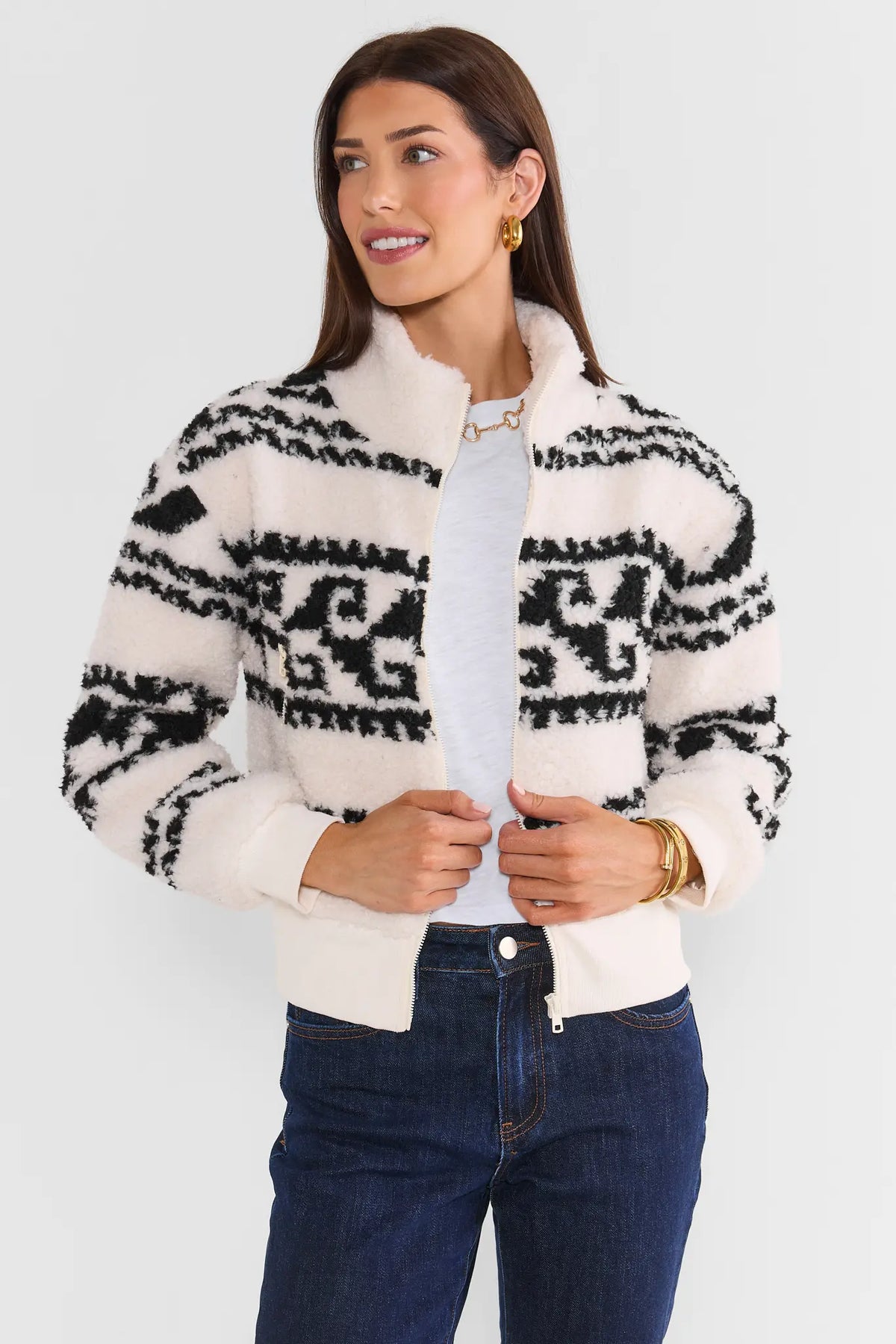 Ivory Sherpa Zip Up Jacket