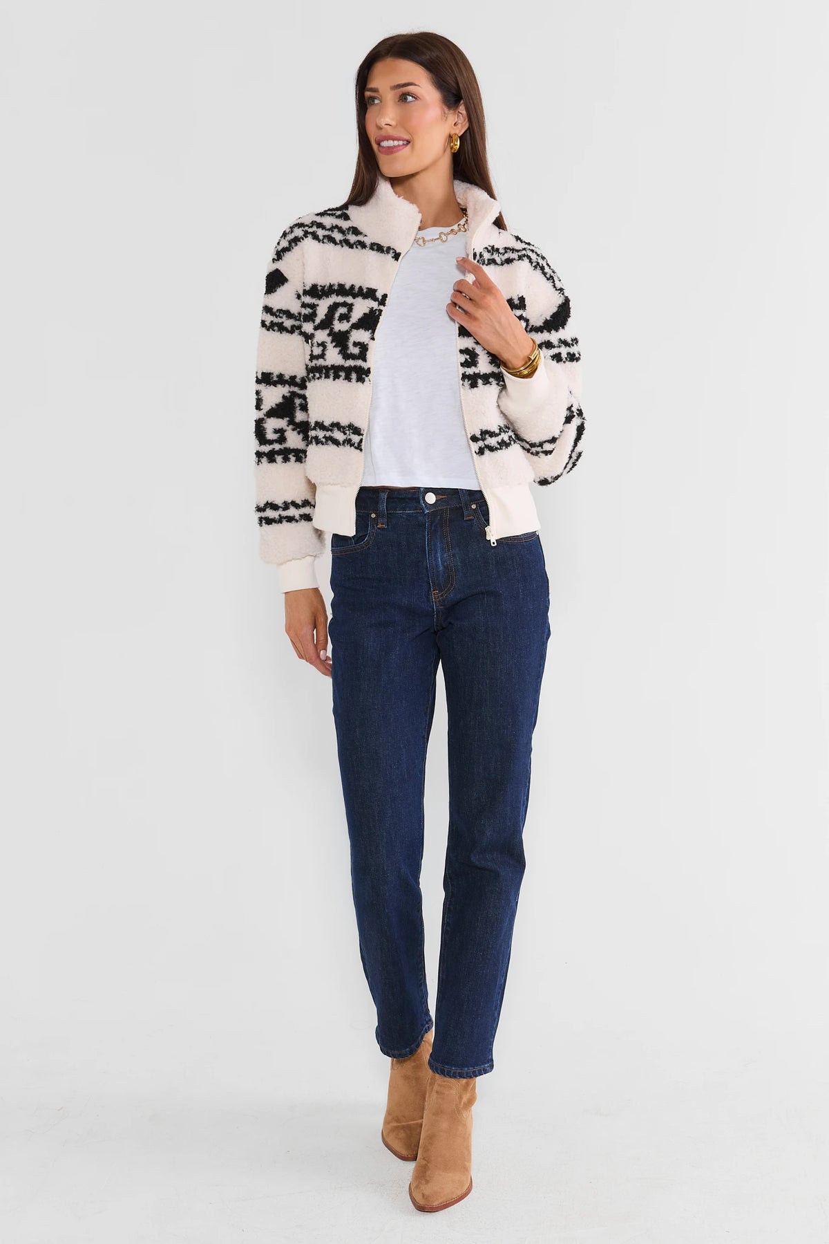 Ivory Sherpa Zip Up Jacket