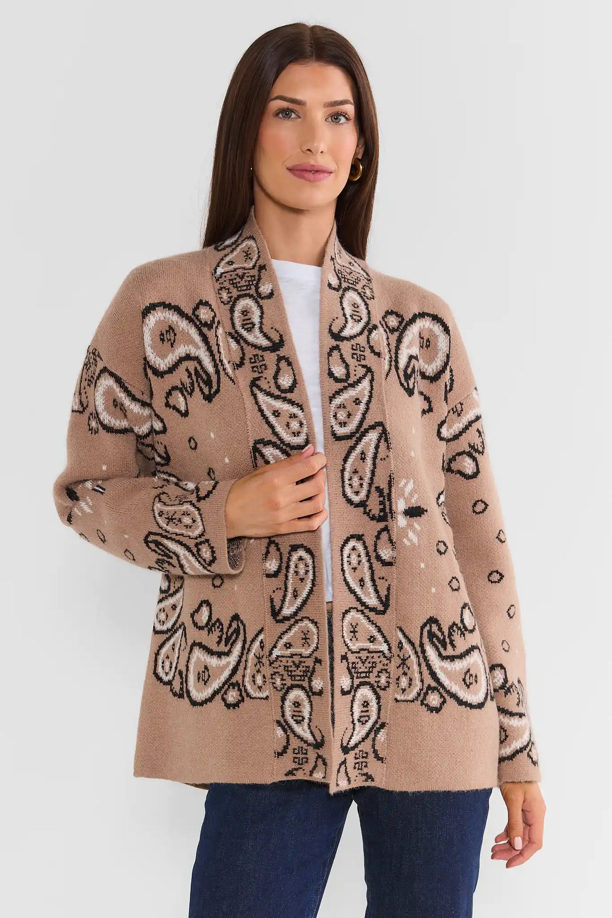 Bandana Print Open Front Cardigan