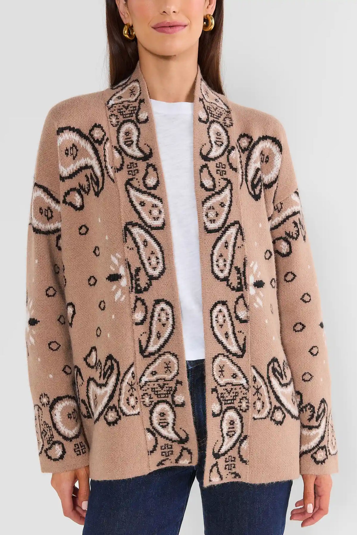 Bandana Print Open Front Cardigan