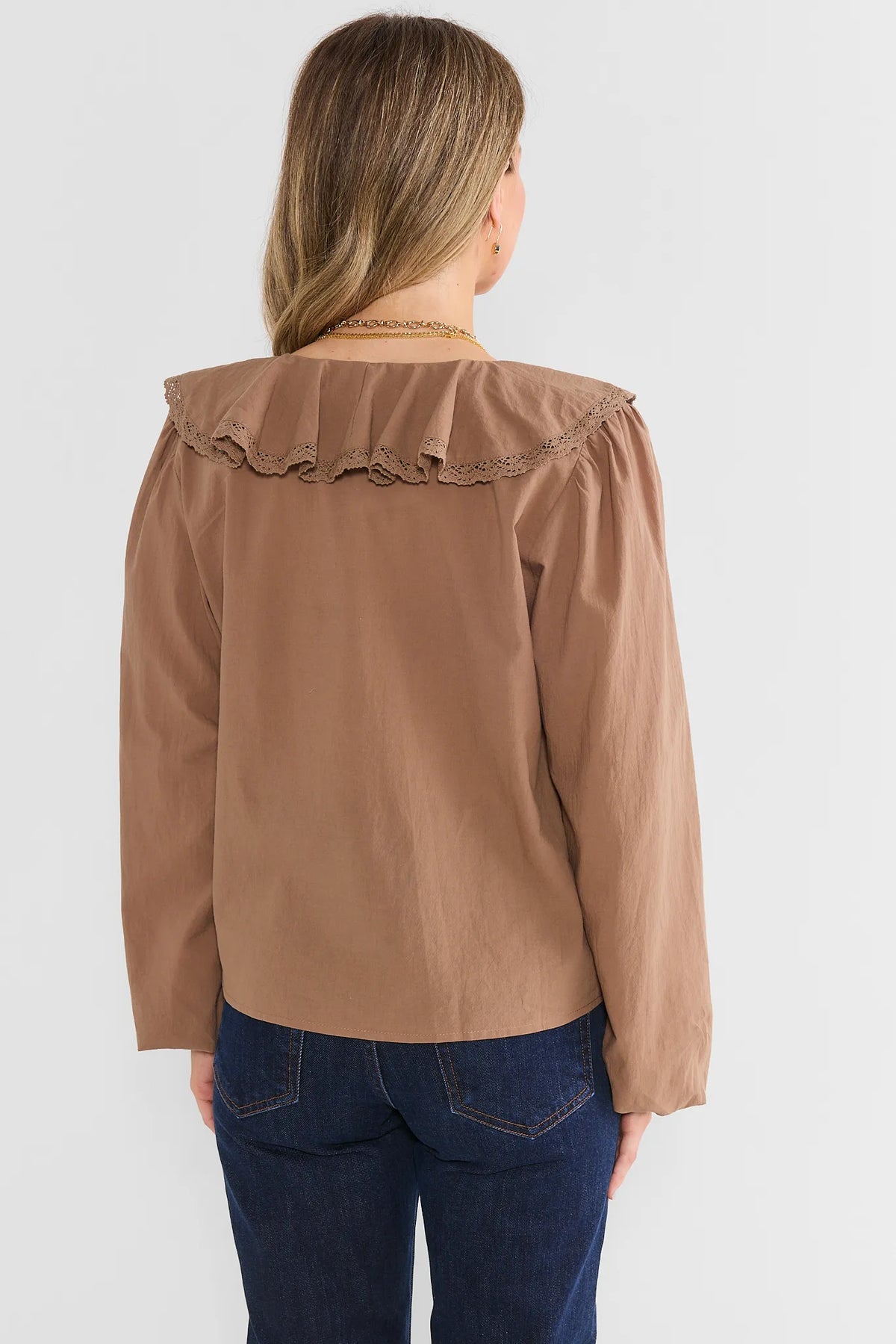 Brown Ruffle Detail Top