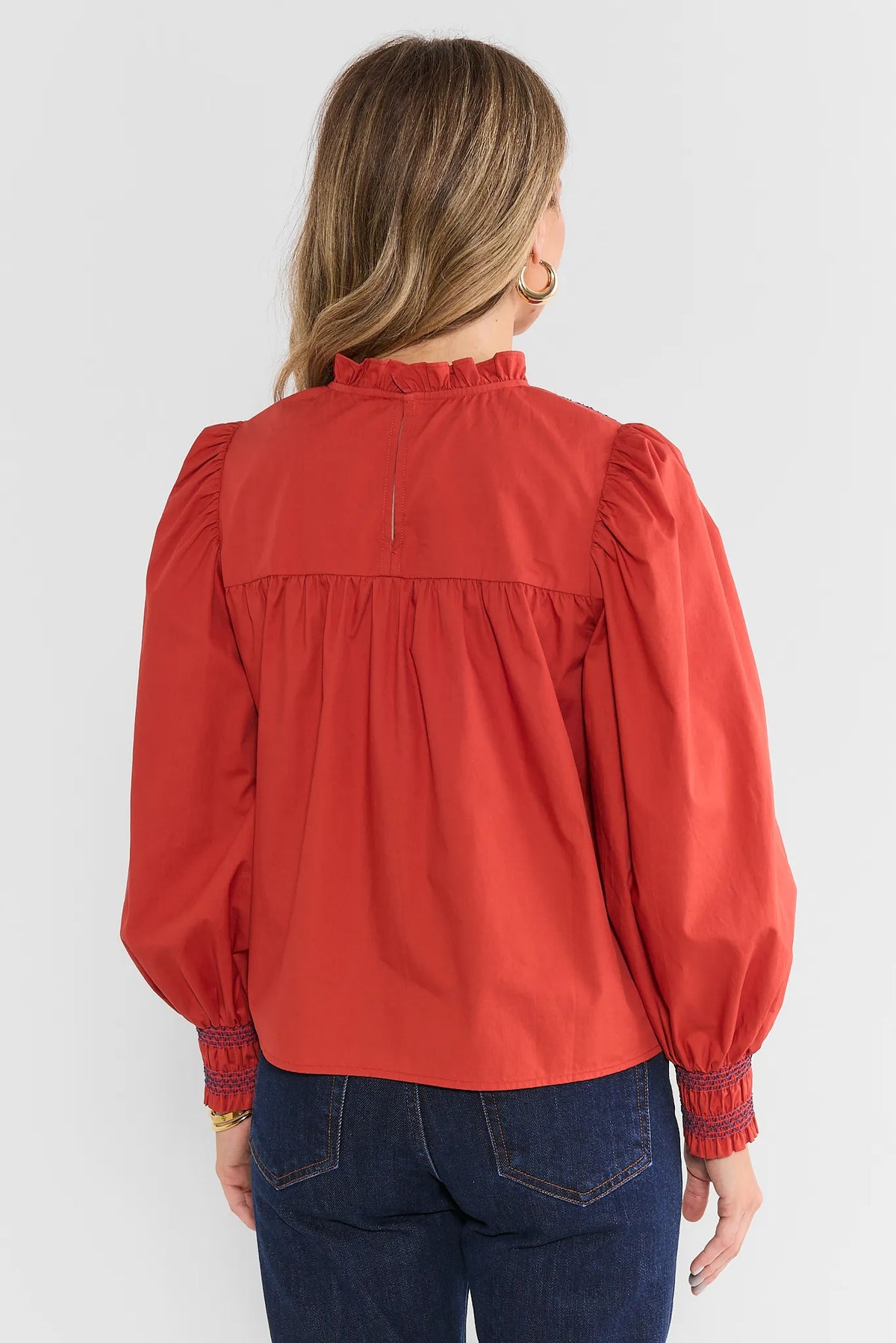 Taylor Rust Smocked Detail Top