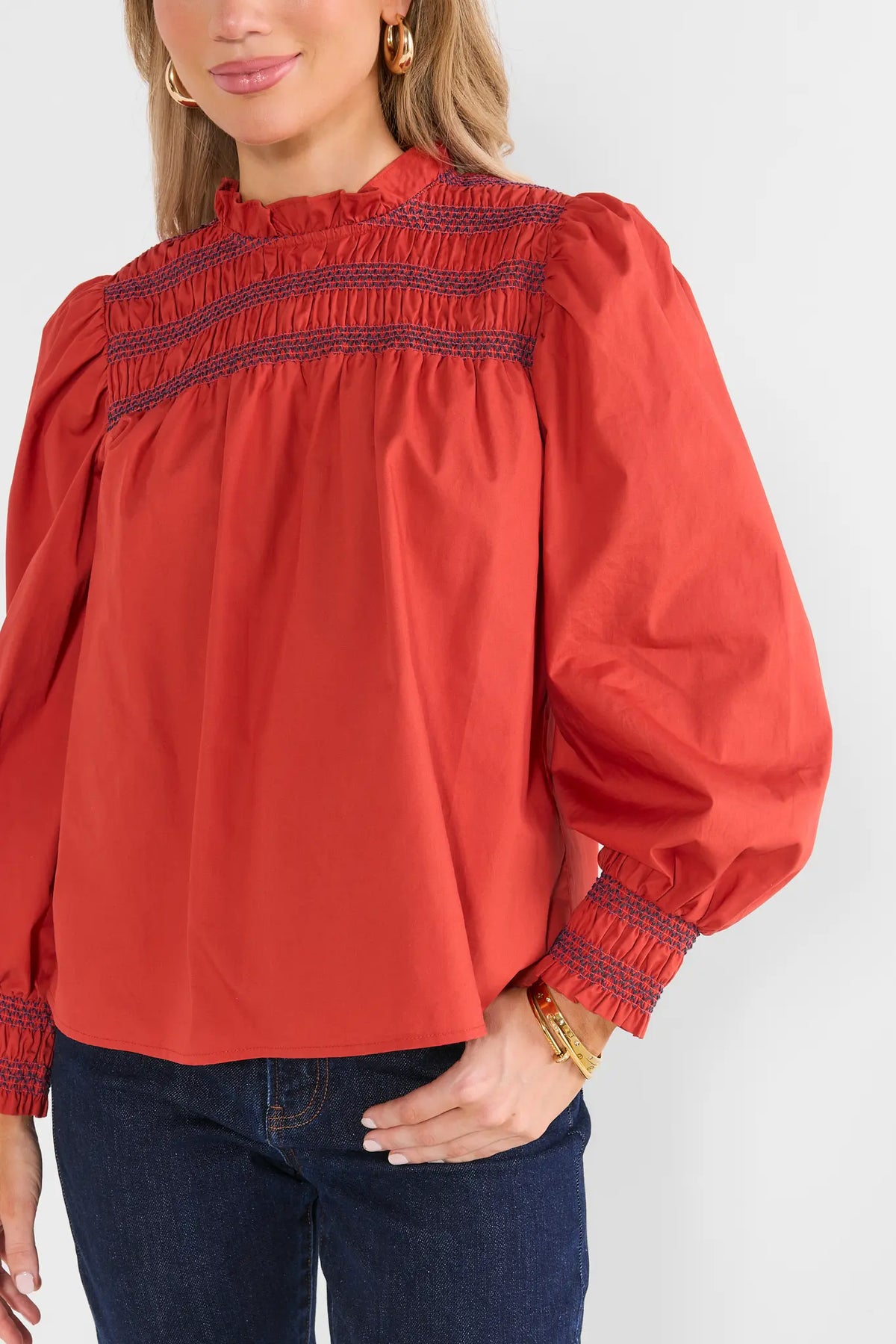 Taylor Rust Smocked Detail Top