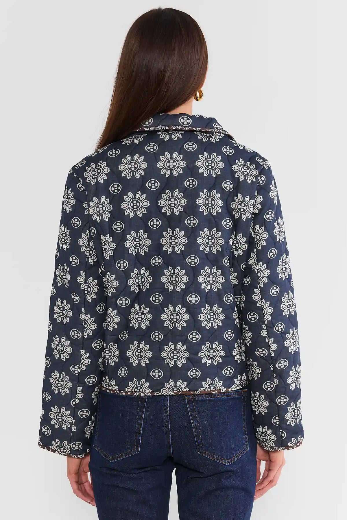 Navy Floral Print Quilted Jacket
