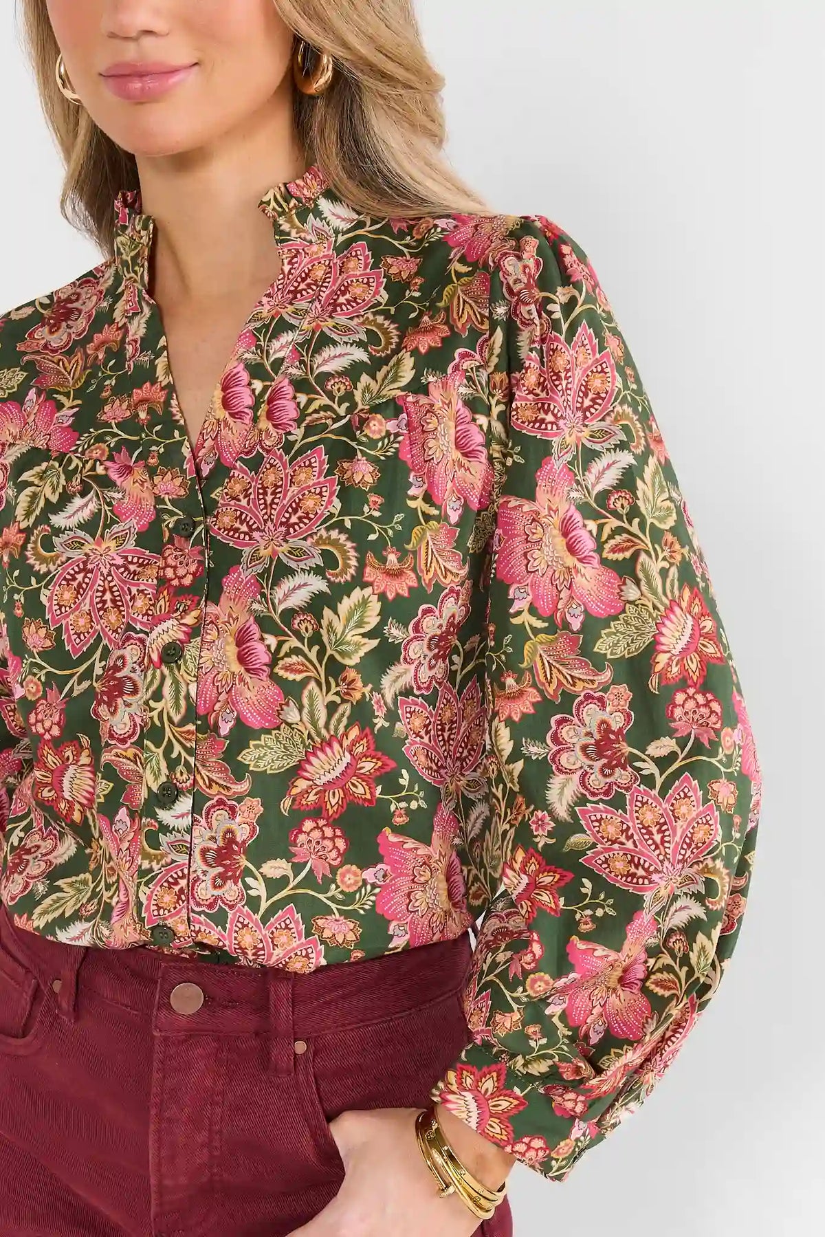 Becky Olive Floral Printed Top