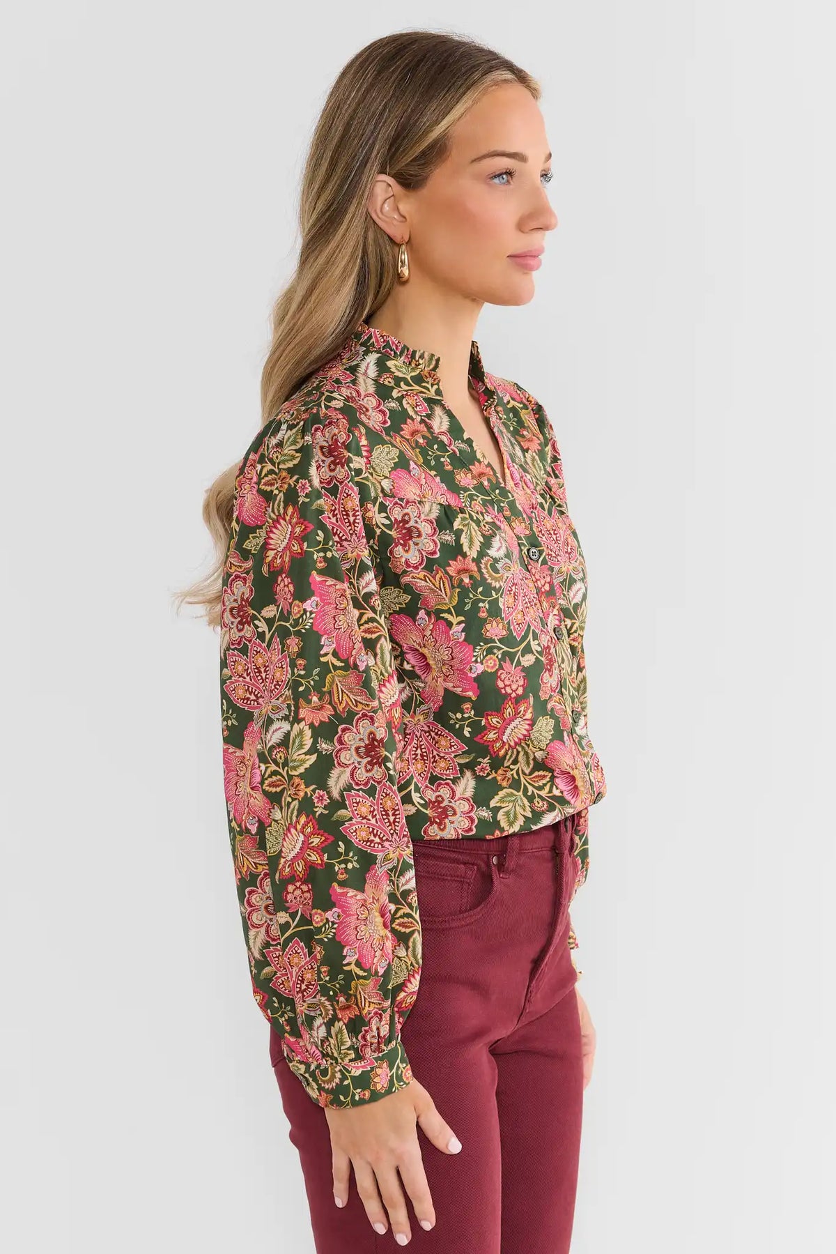 Becky Olive Floral Printed Top