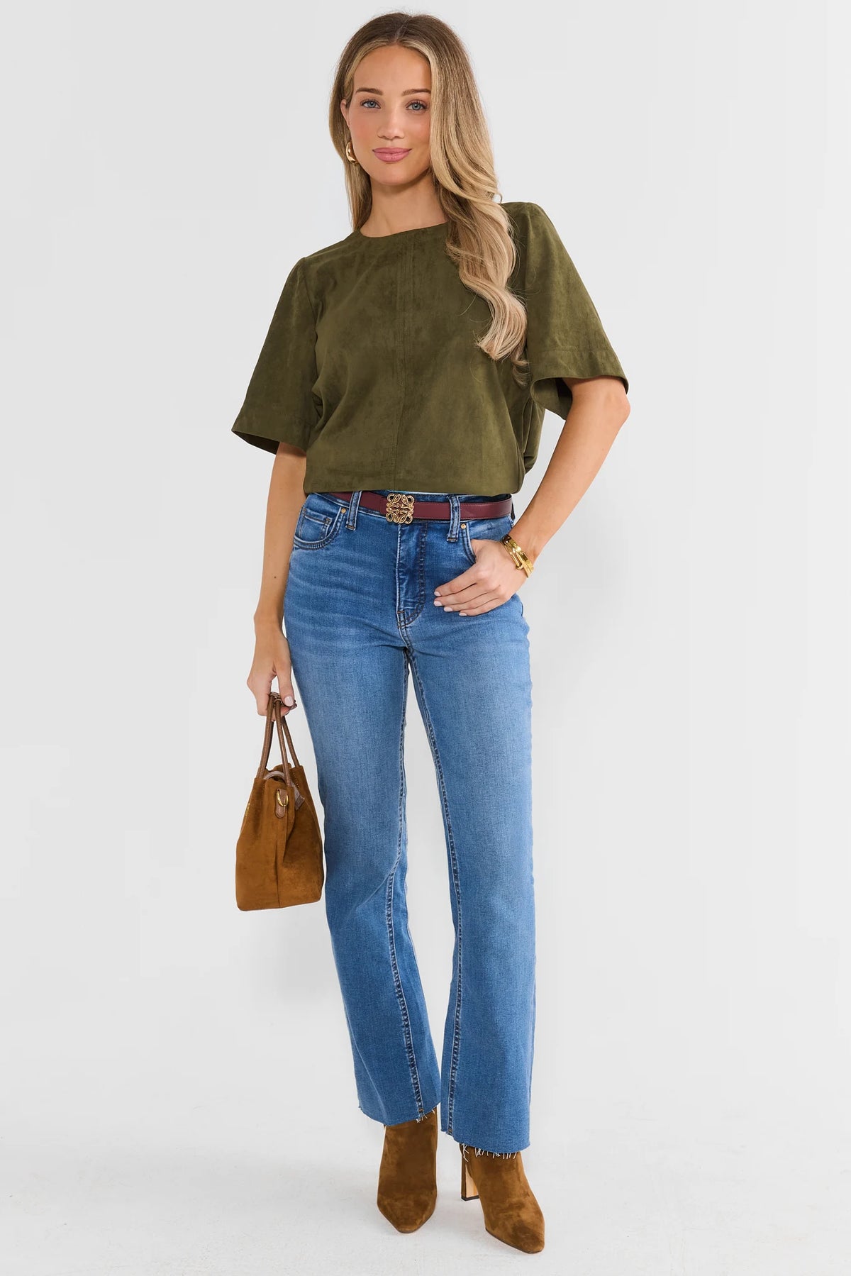Olive Green Faux Suede Top