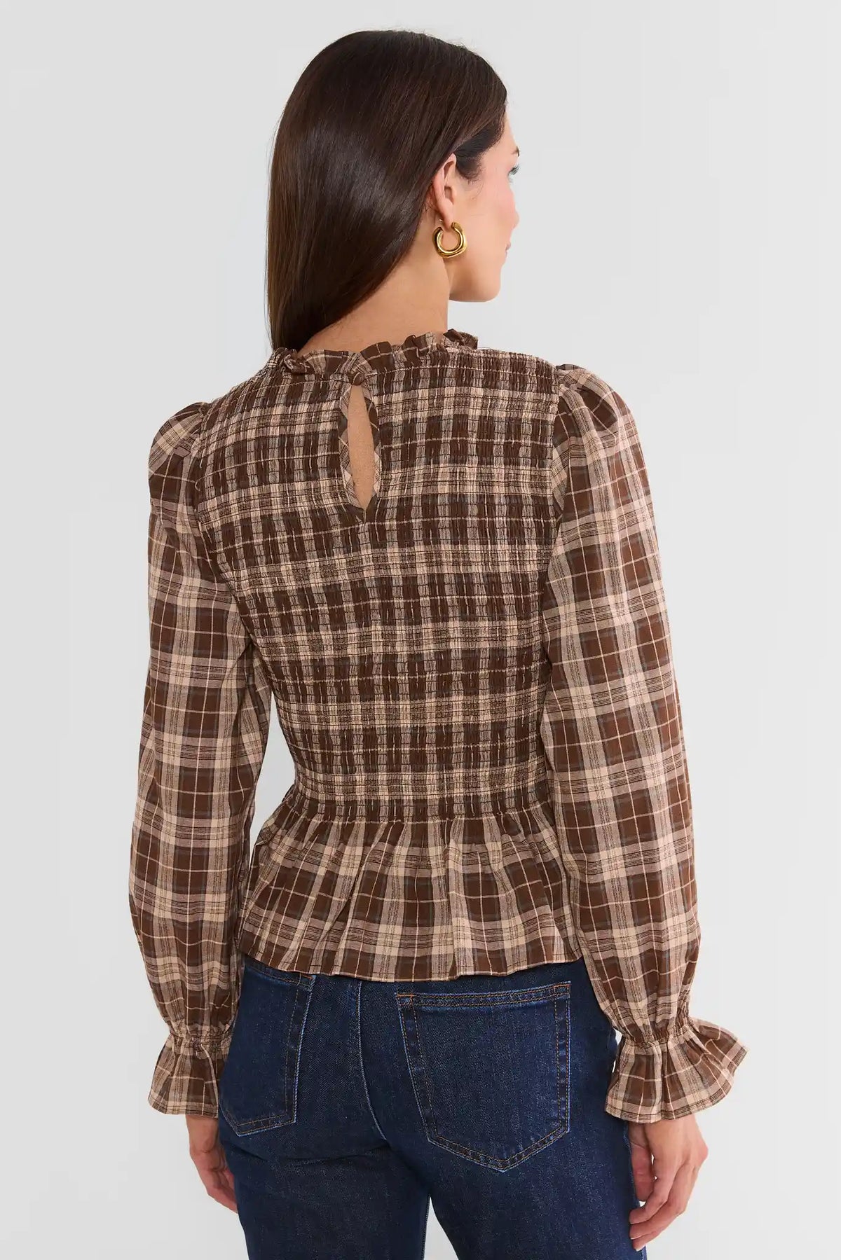 Brown Plaid Peplum Top