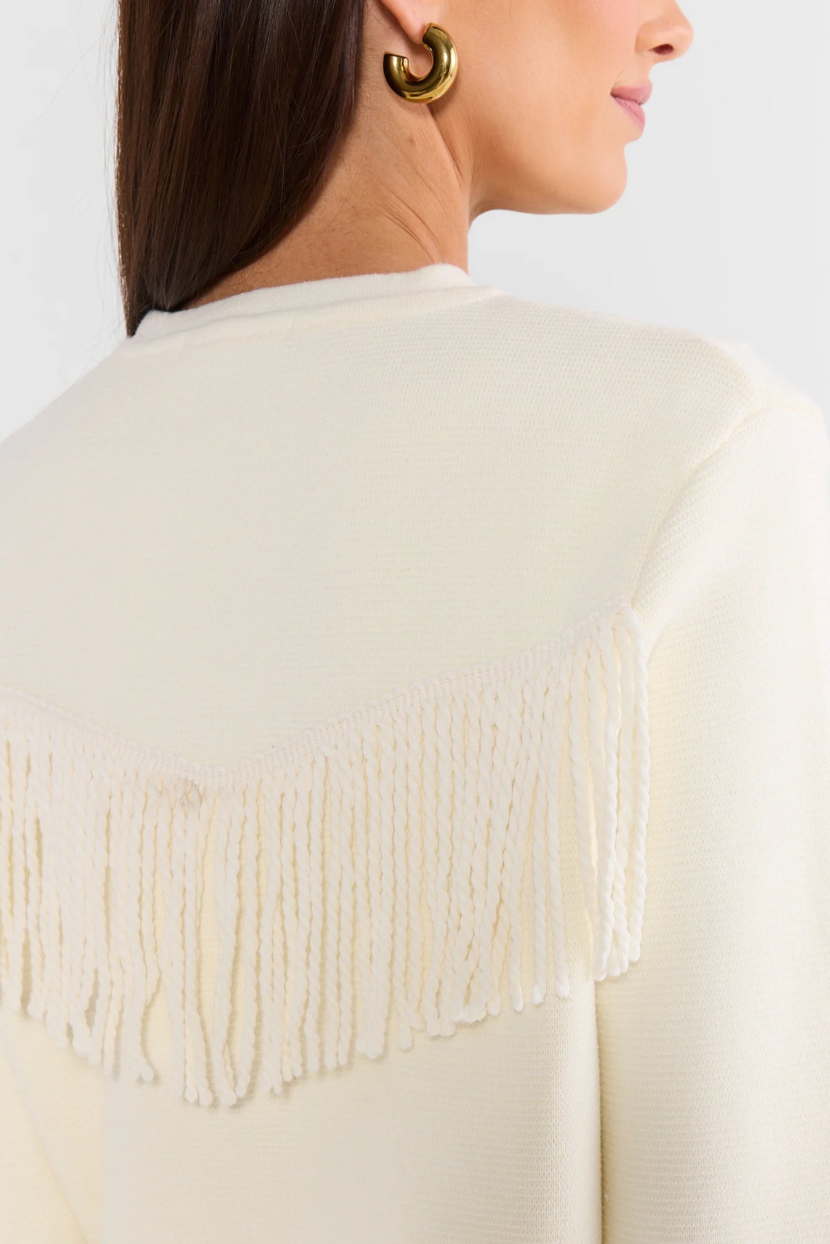 White Fringe Detail Button Up Top