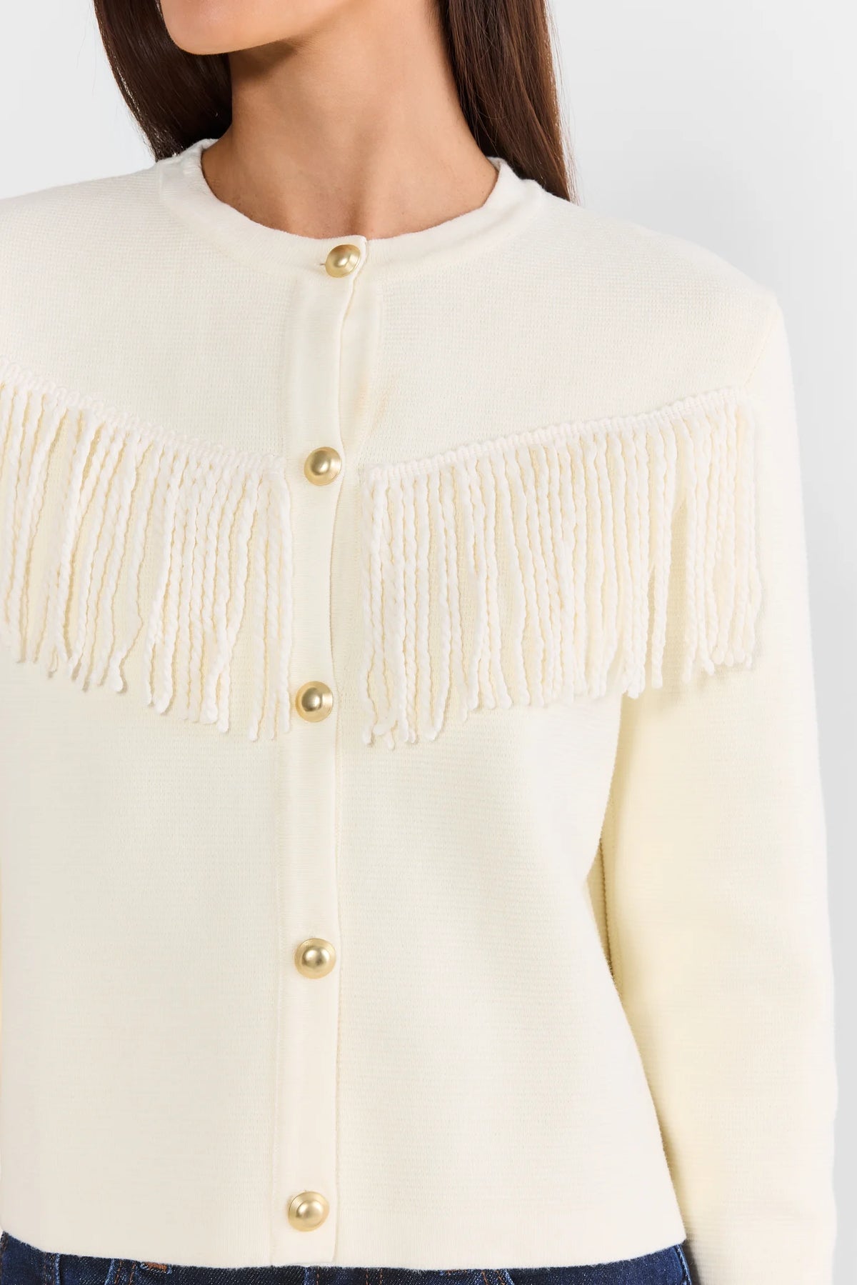 White Fringe Detail Button Up Top
