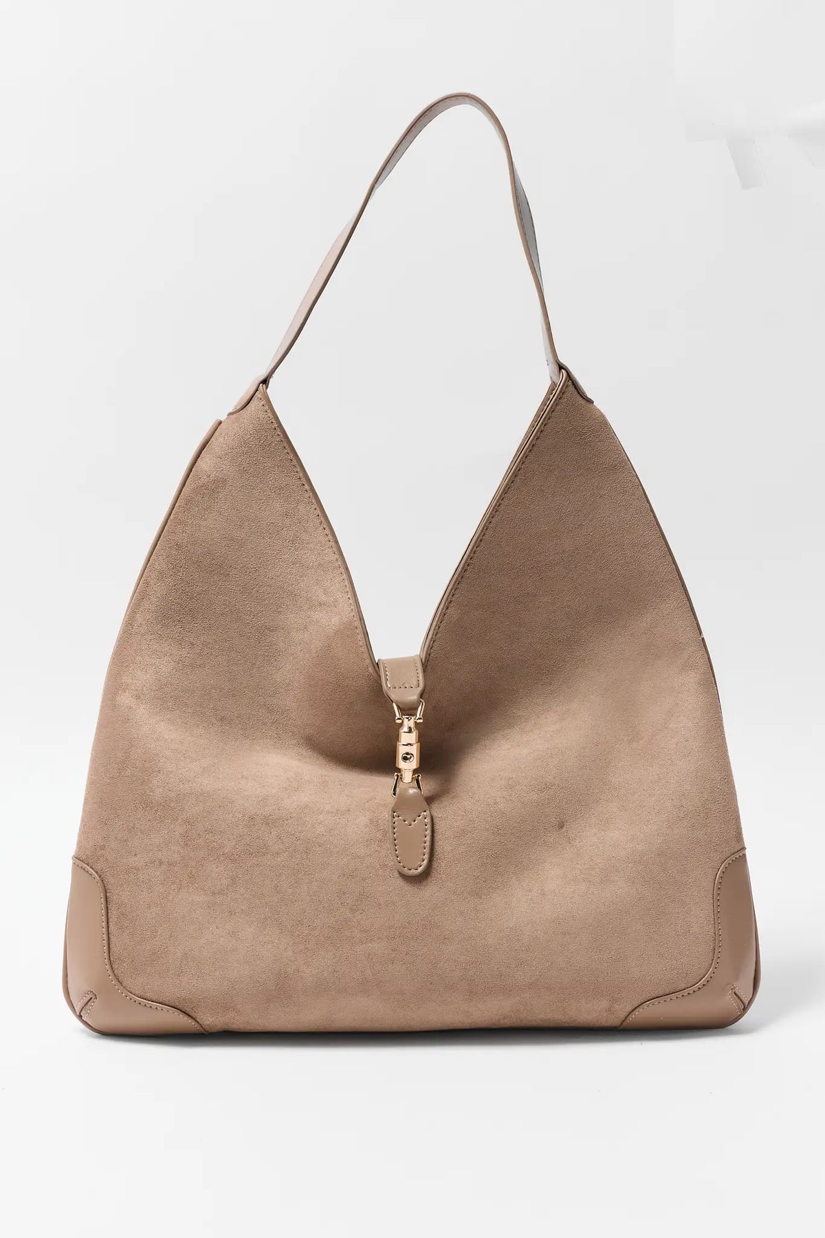 Taupe Faux Suede Shoulder Bag