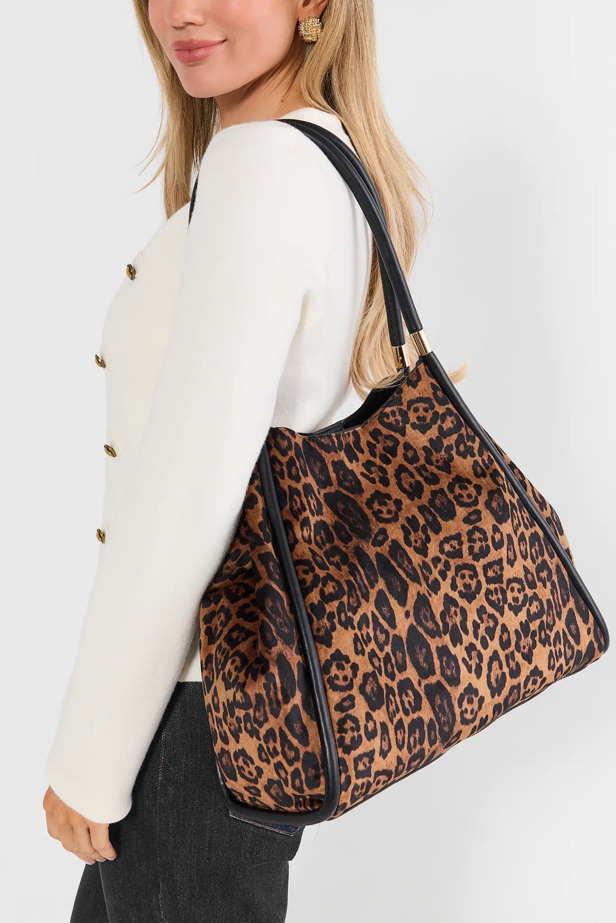 Leopard Faux Suede Shoulder Bag