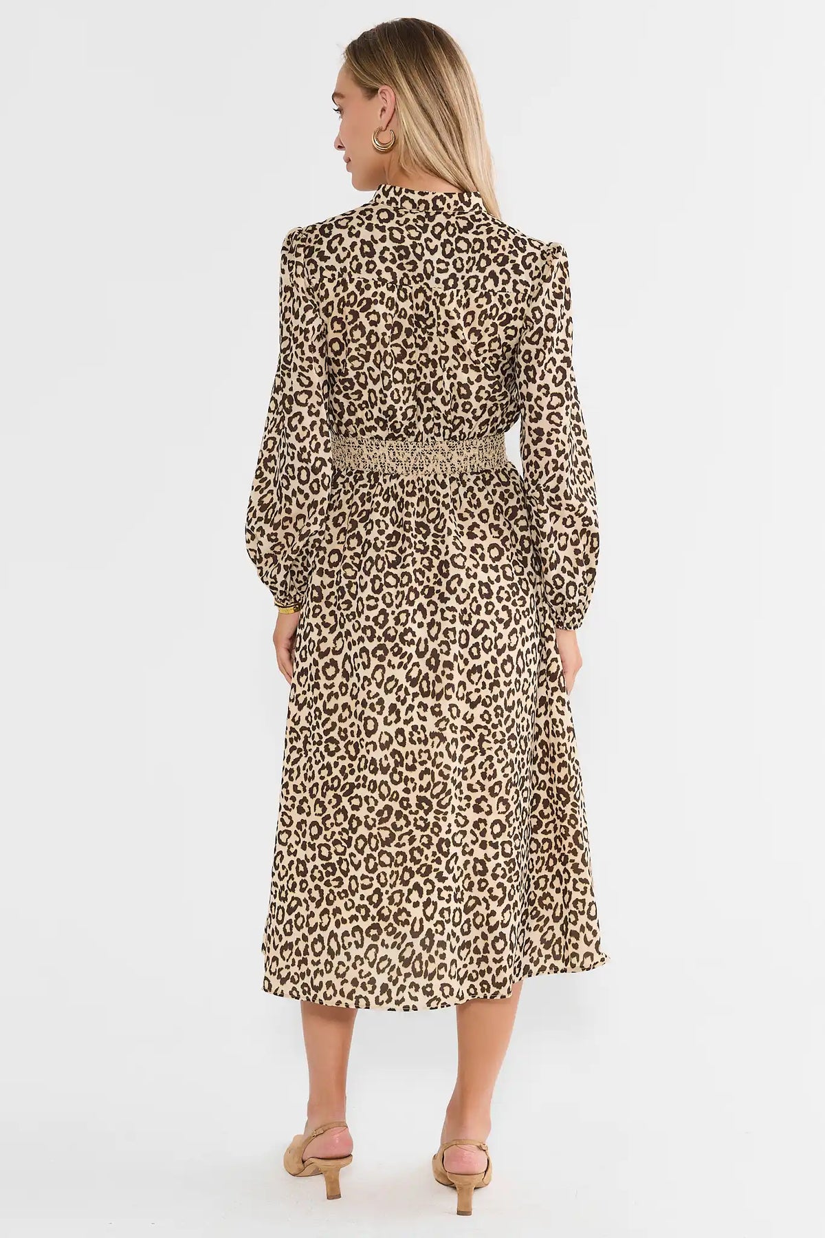 Tan Leopard Print Midi Dress