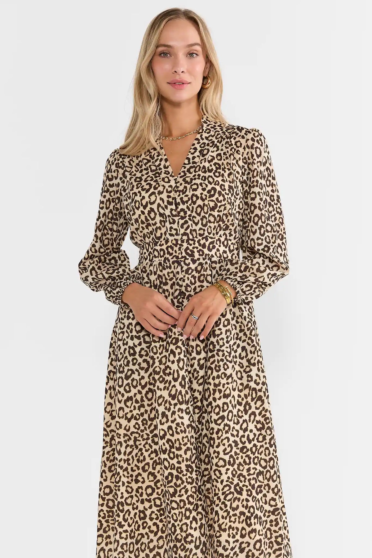 Tan Leopard Print Midi Dress