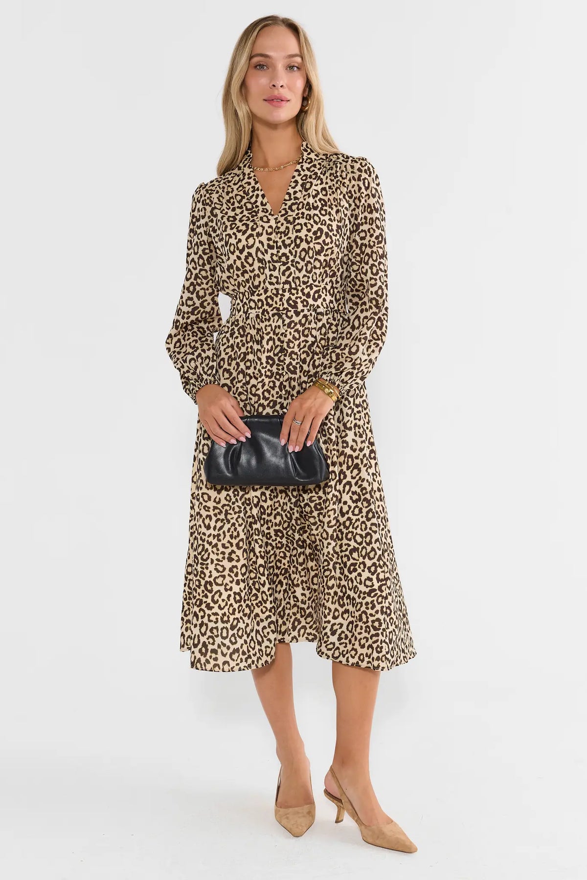 Tan Leopard Print Midi Dress