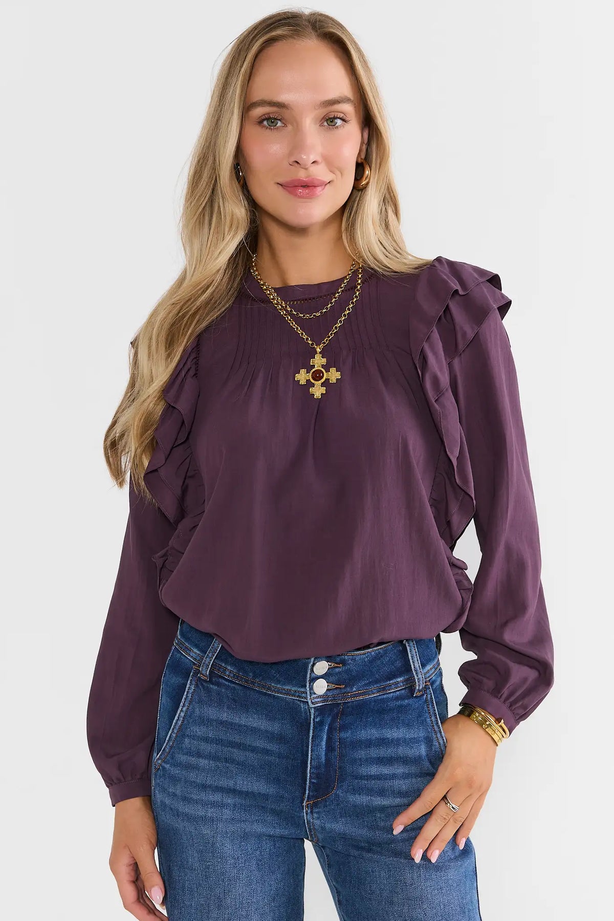 Purple Ruffle Detail Top