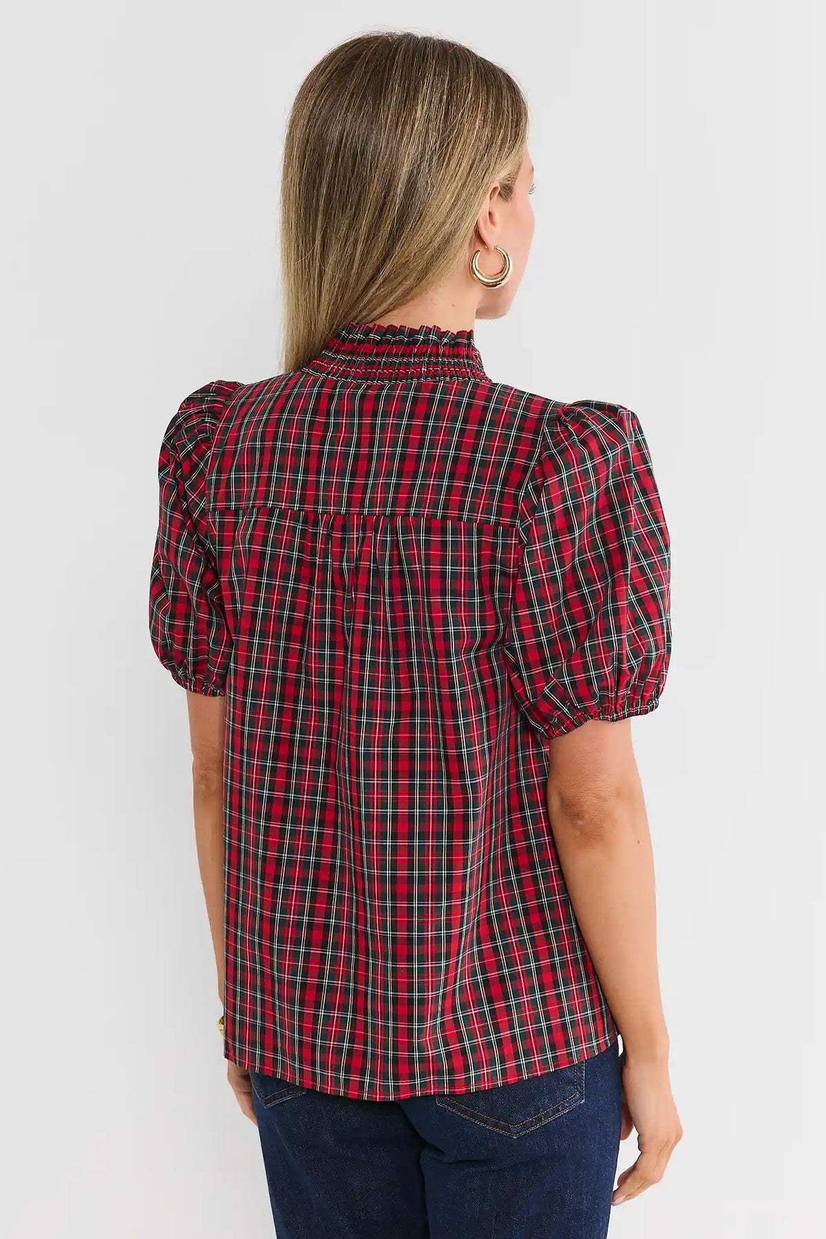 Kaylin Red Plaid Ruffle Collar Top