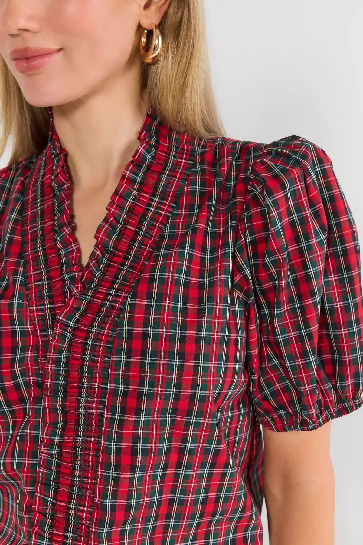 Kaylin Red Plaid Ruffle Collar Top