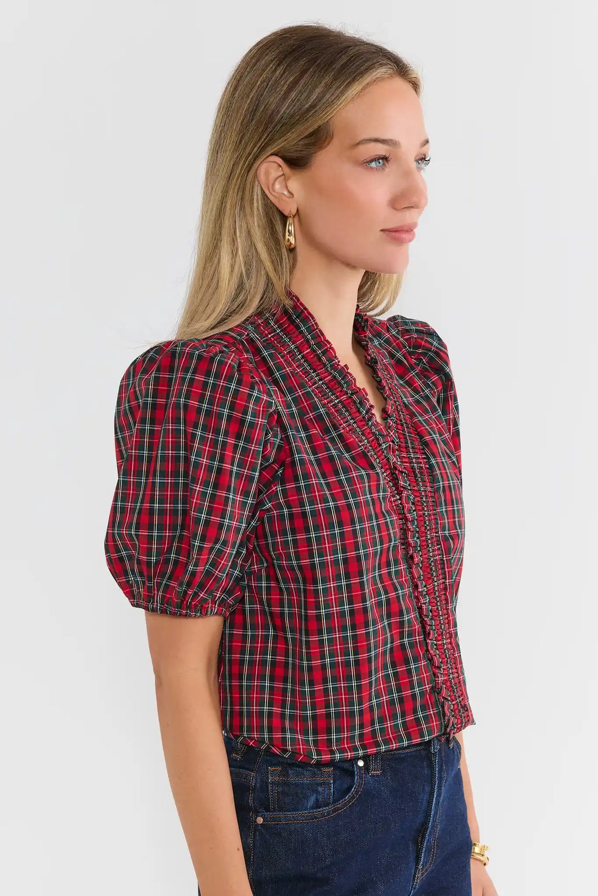 Kaylin Red Plaid Ruffle Collar Top