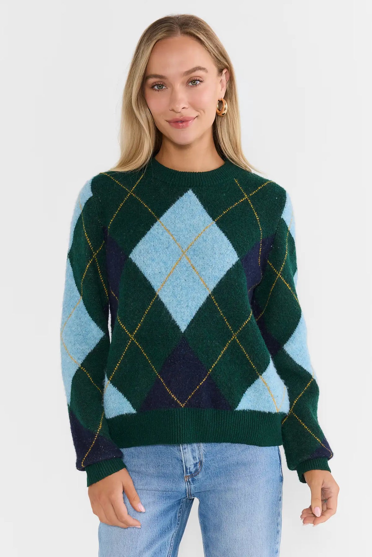 Green Argyle Knit Sweater