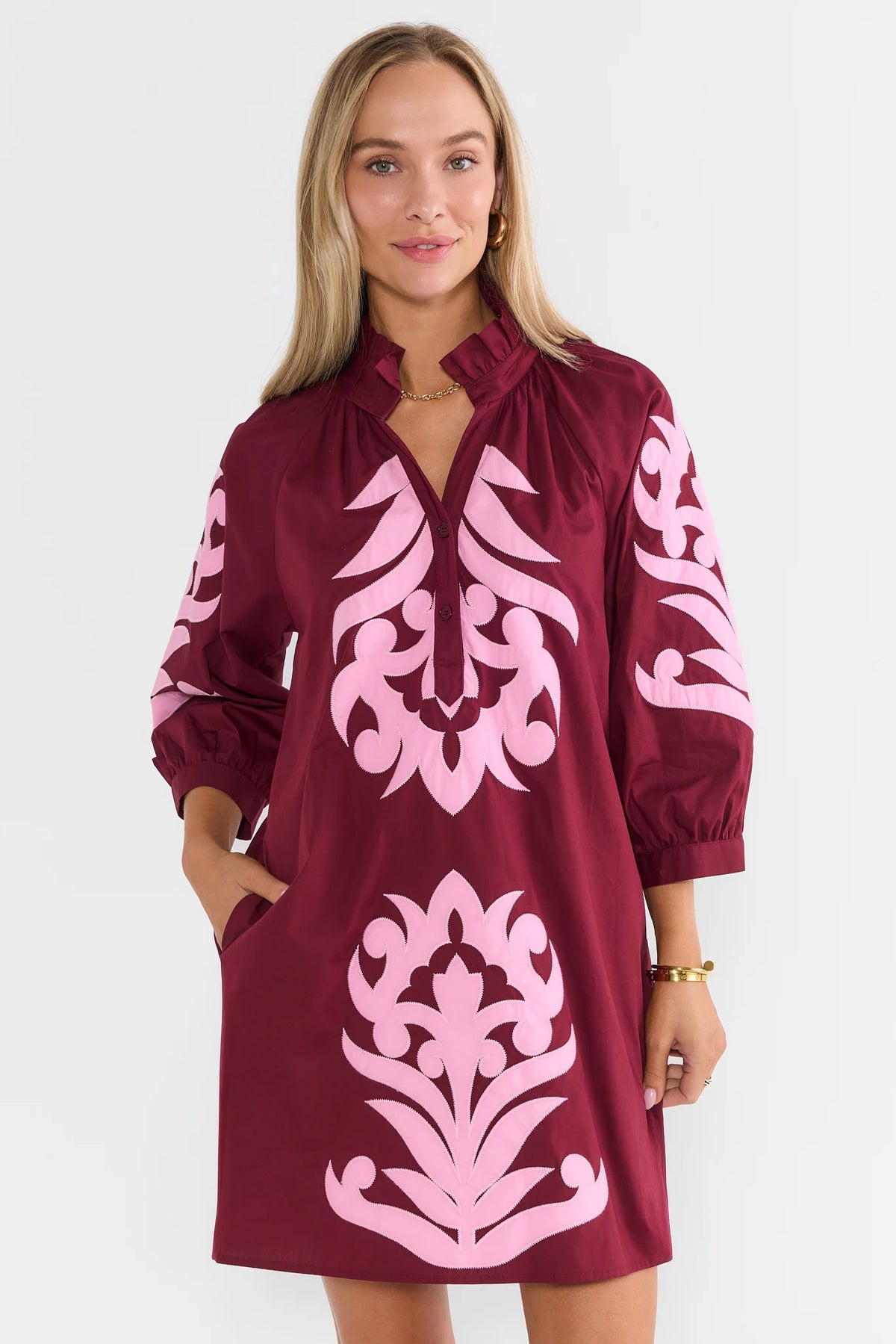 Maroon Embroidered Accent Short Dress