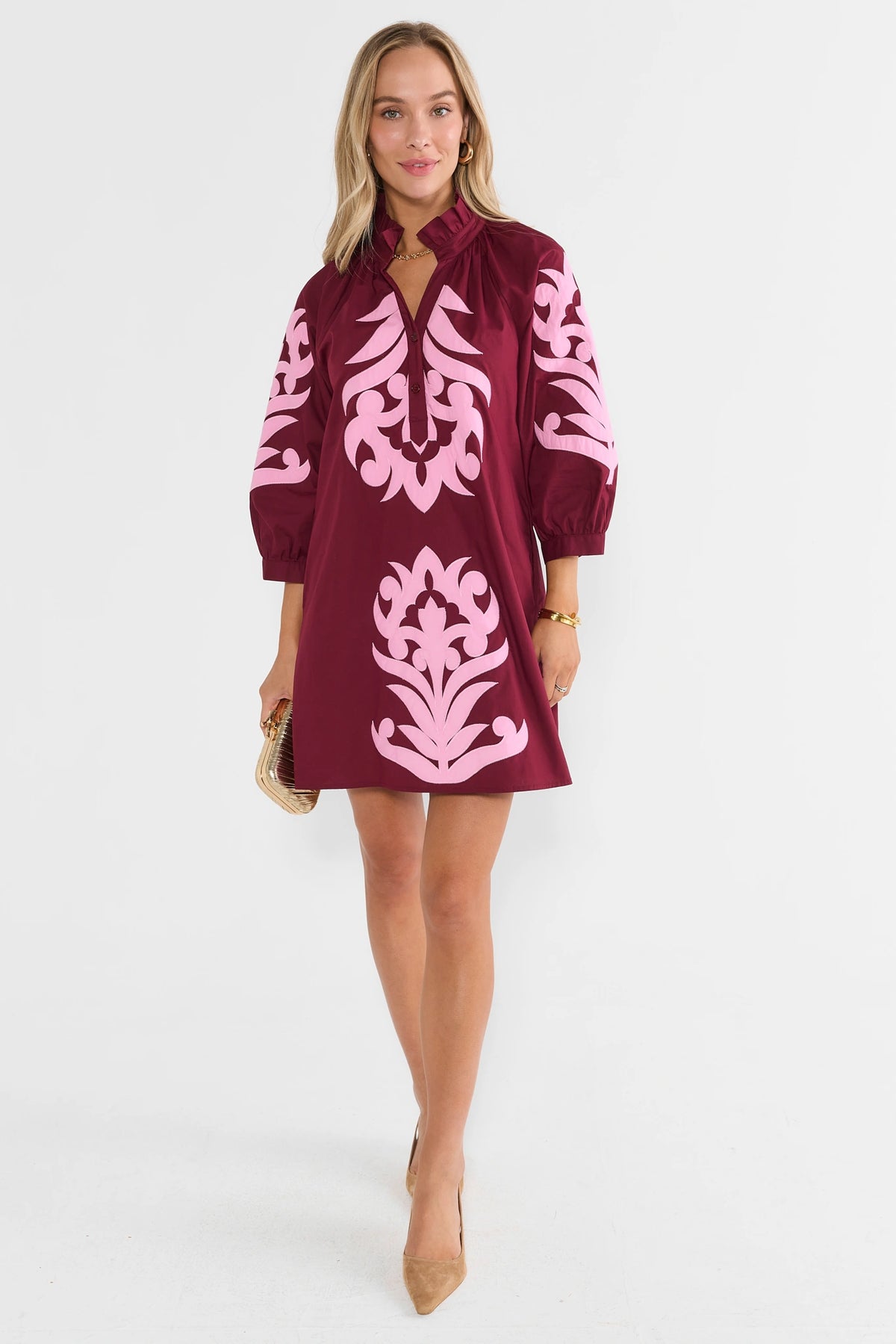 Maroon Embroidered Accent Short Dress