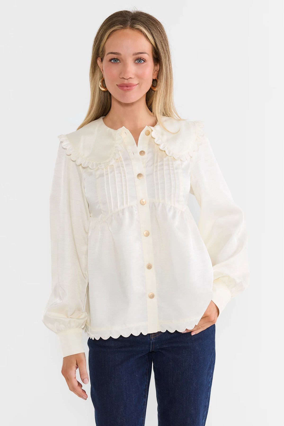 Ivory Scalloped Button Up Top