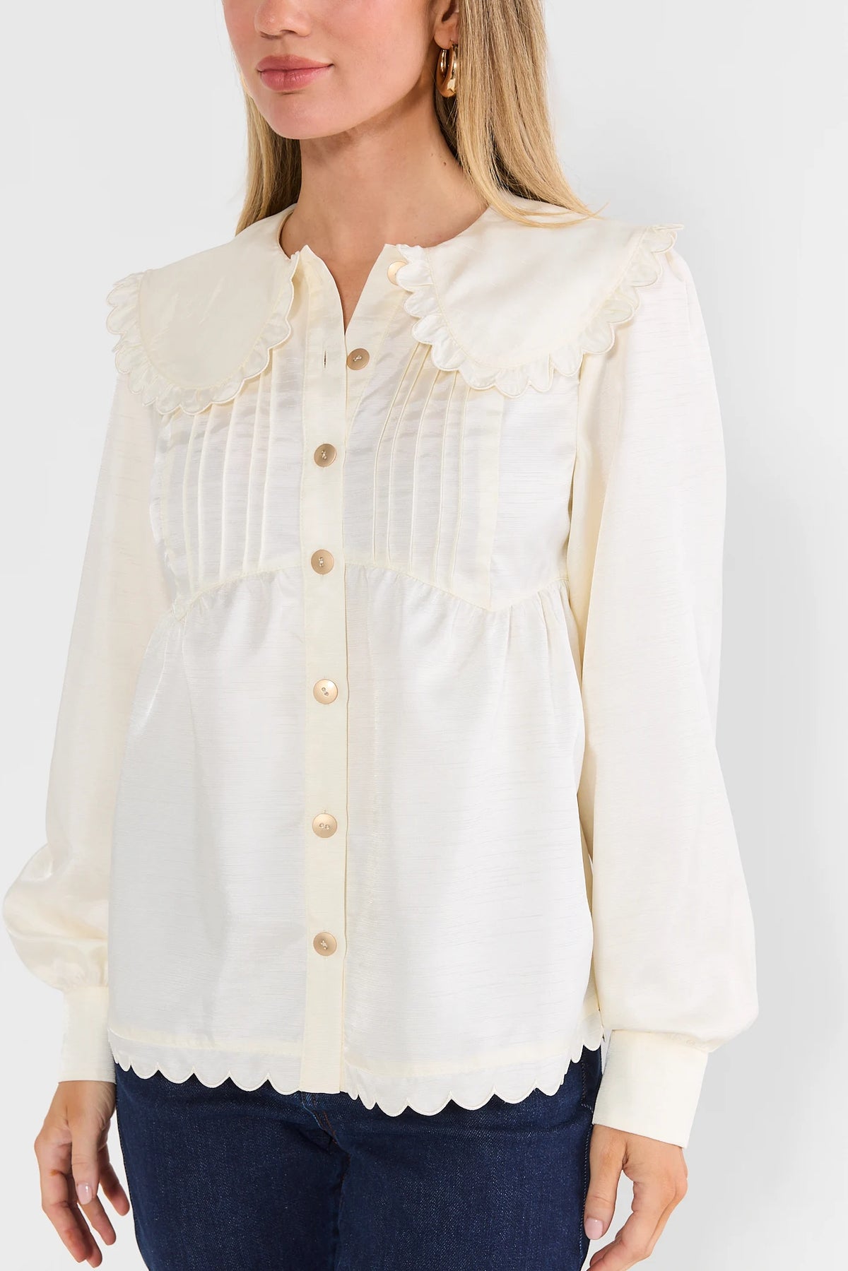 Ivory Scalloped Button Up Top