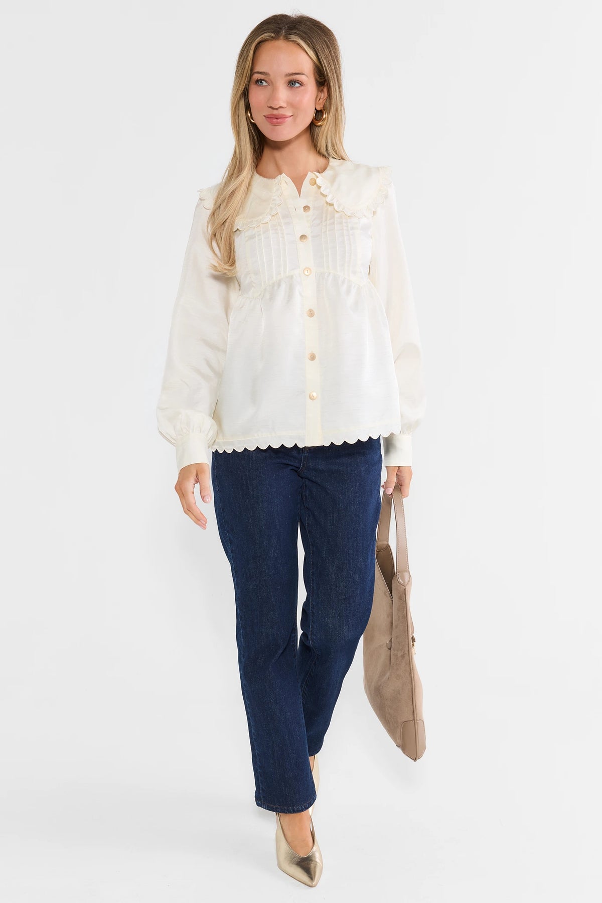 Ivory Scalloped Button Up Top