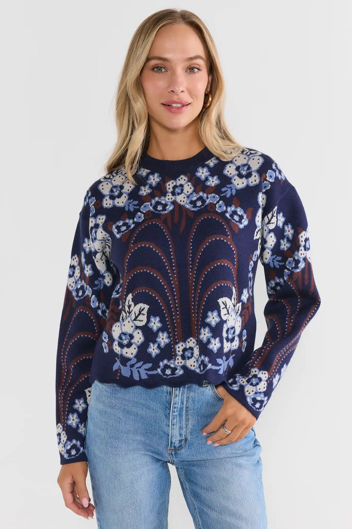 Navy Floral Sweater by THML