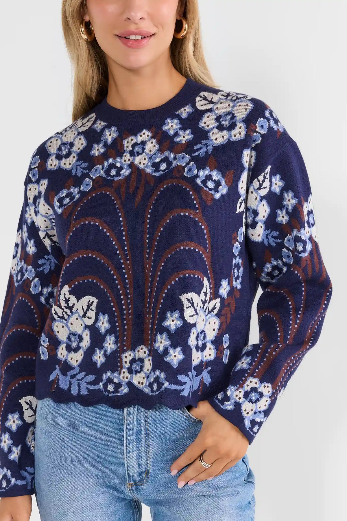 Navy Floral Sweater by THML