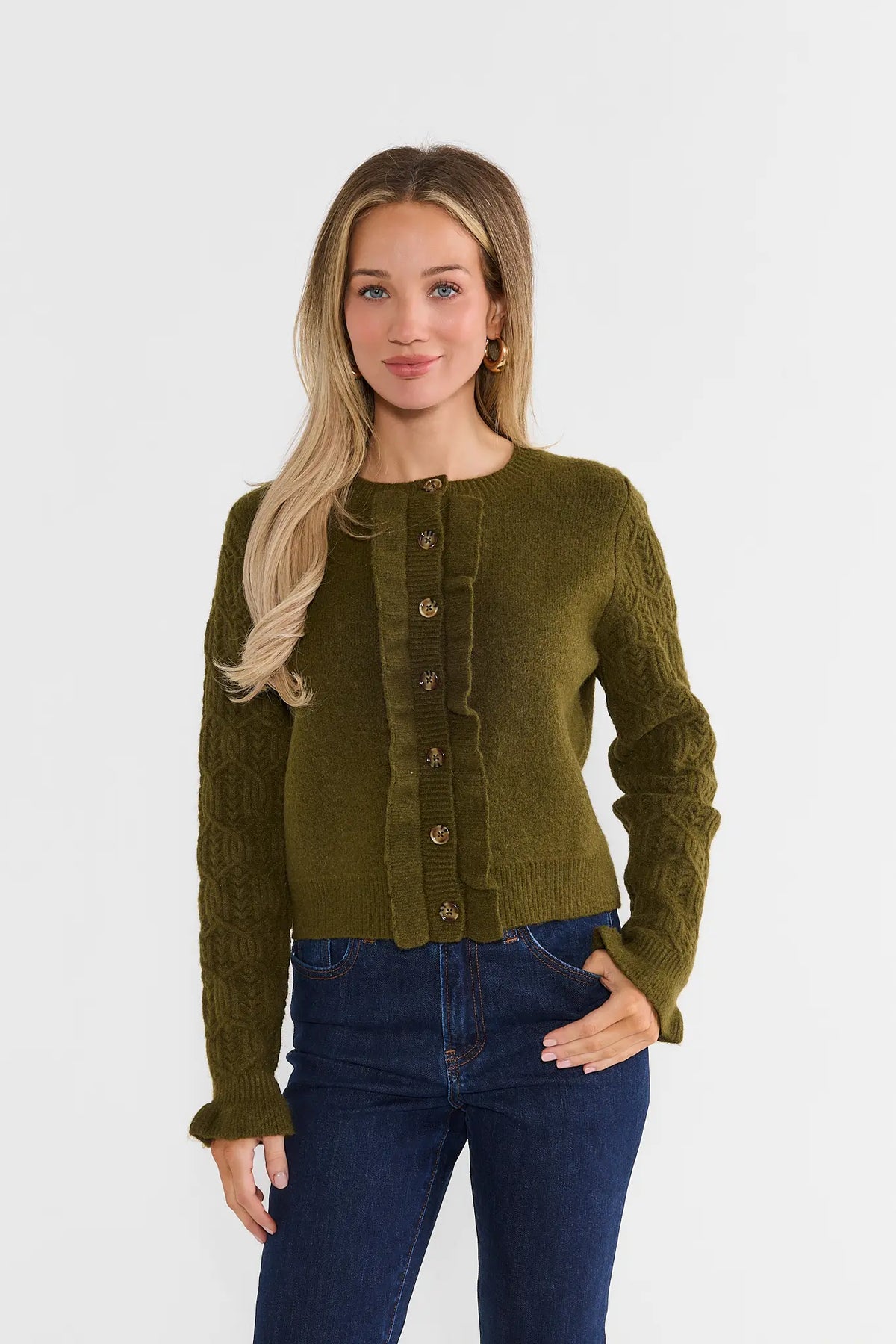Green Ruffle Cardigan by THML